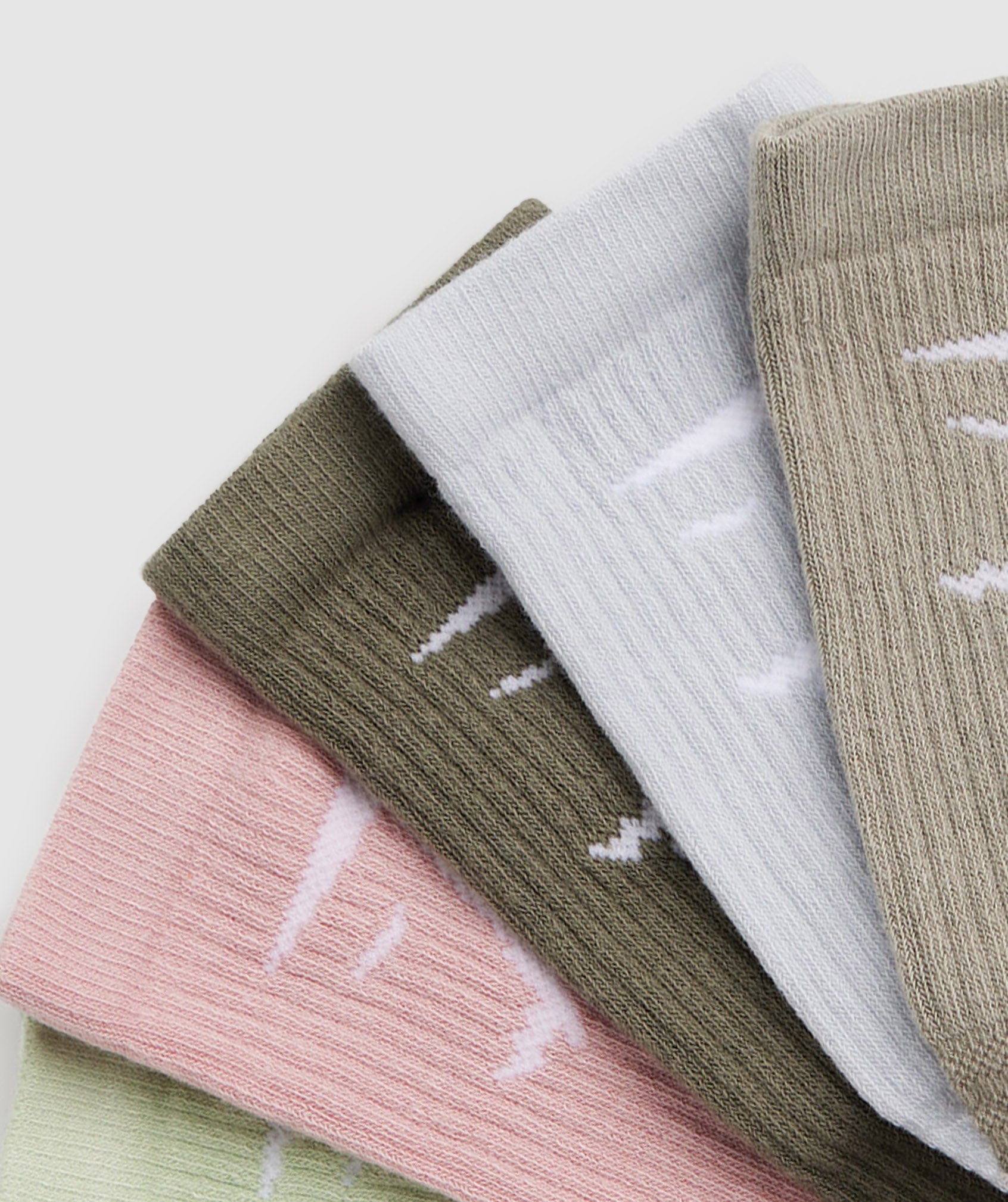 Crew Socks 5pk in Pink/Brown/Grey/Green/Olive