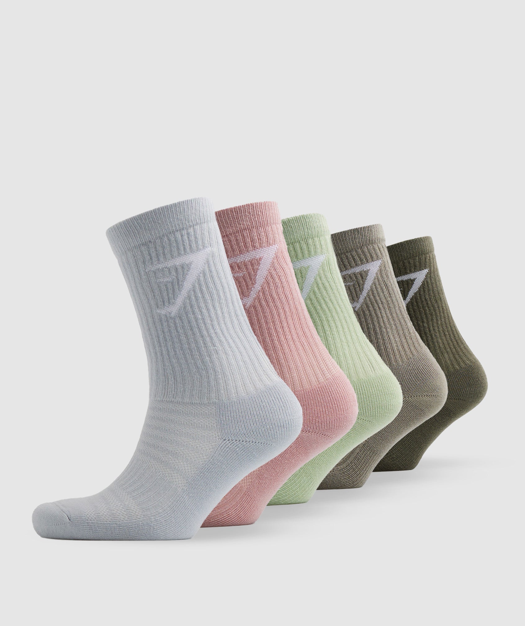 Crew Socks 5pk in Pink/Brown/Grey/Green/Olive