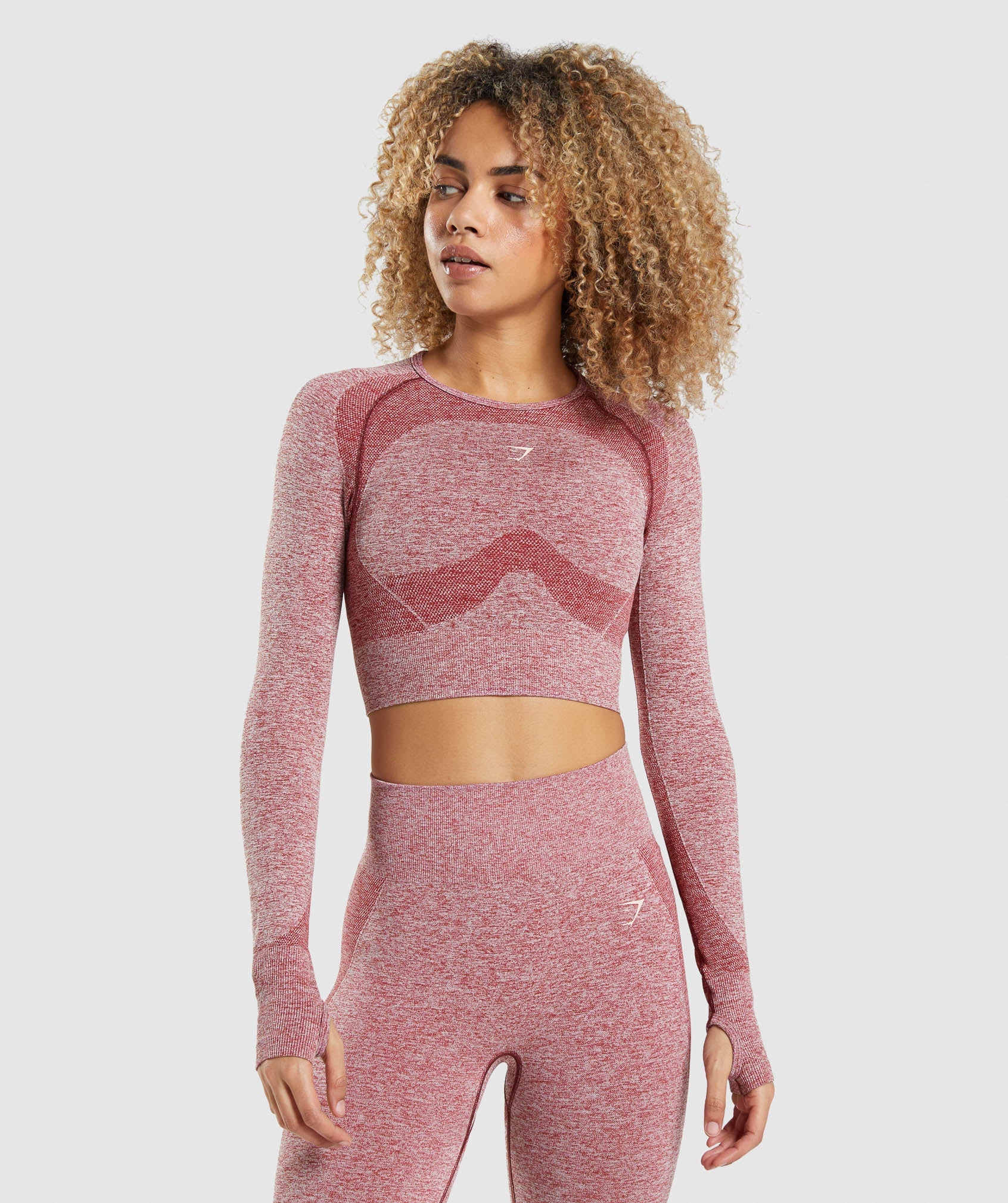 Flex Sports Long Sleeve Crop Top in Burgundy Marl - view 1