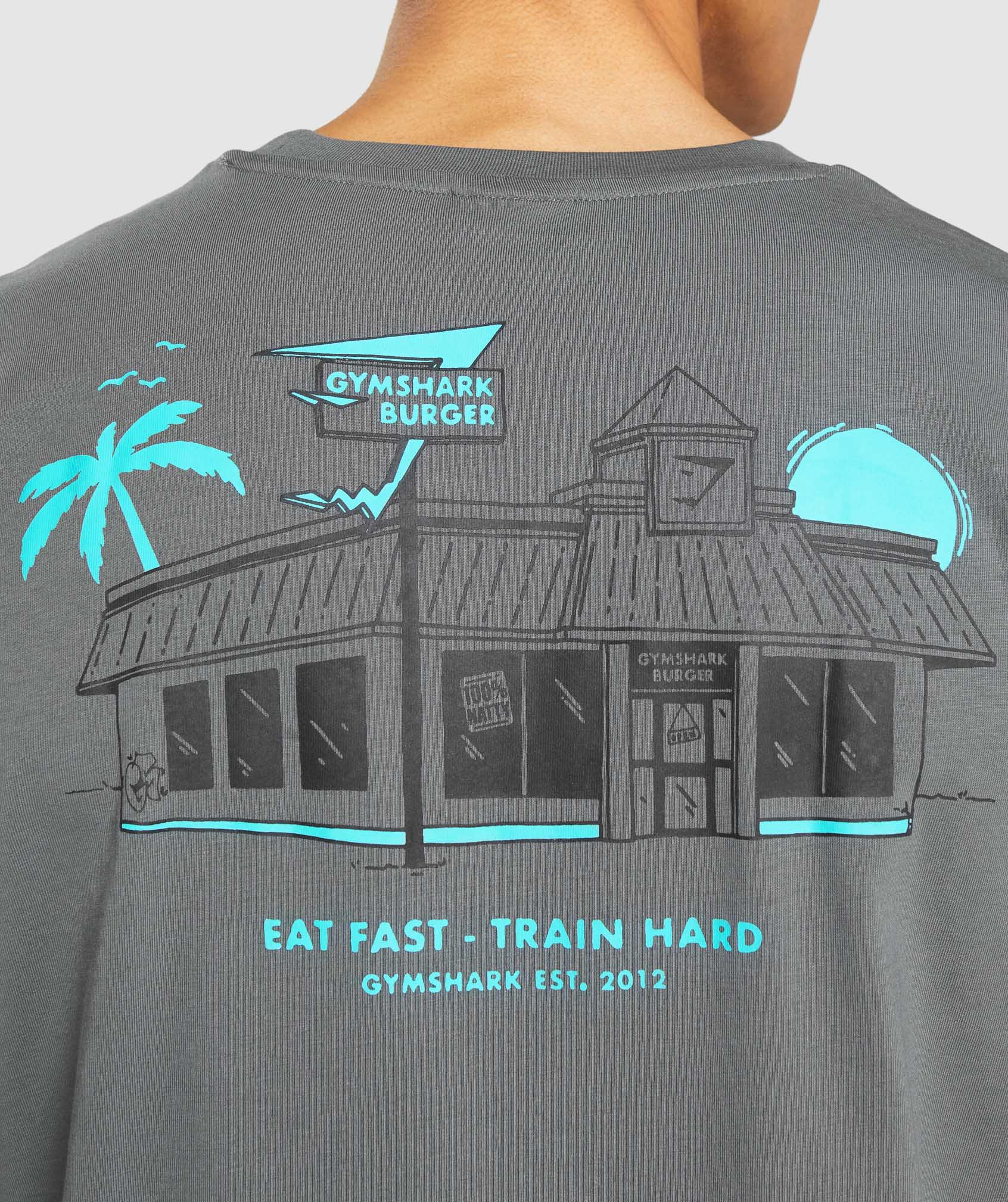 Diner Graphic Oversized T-Shirt in Charcoal