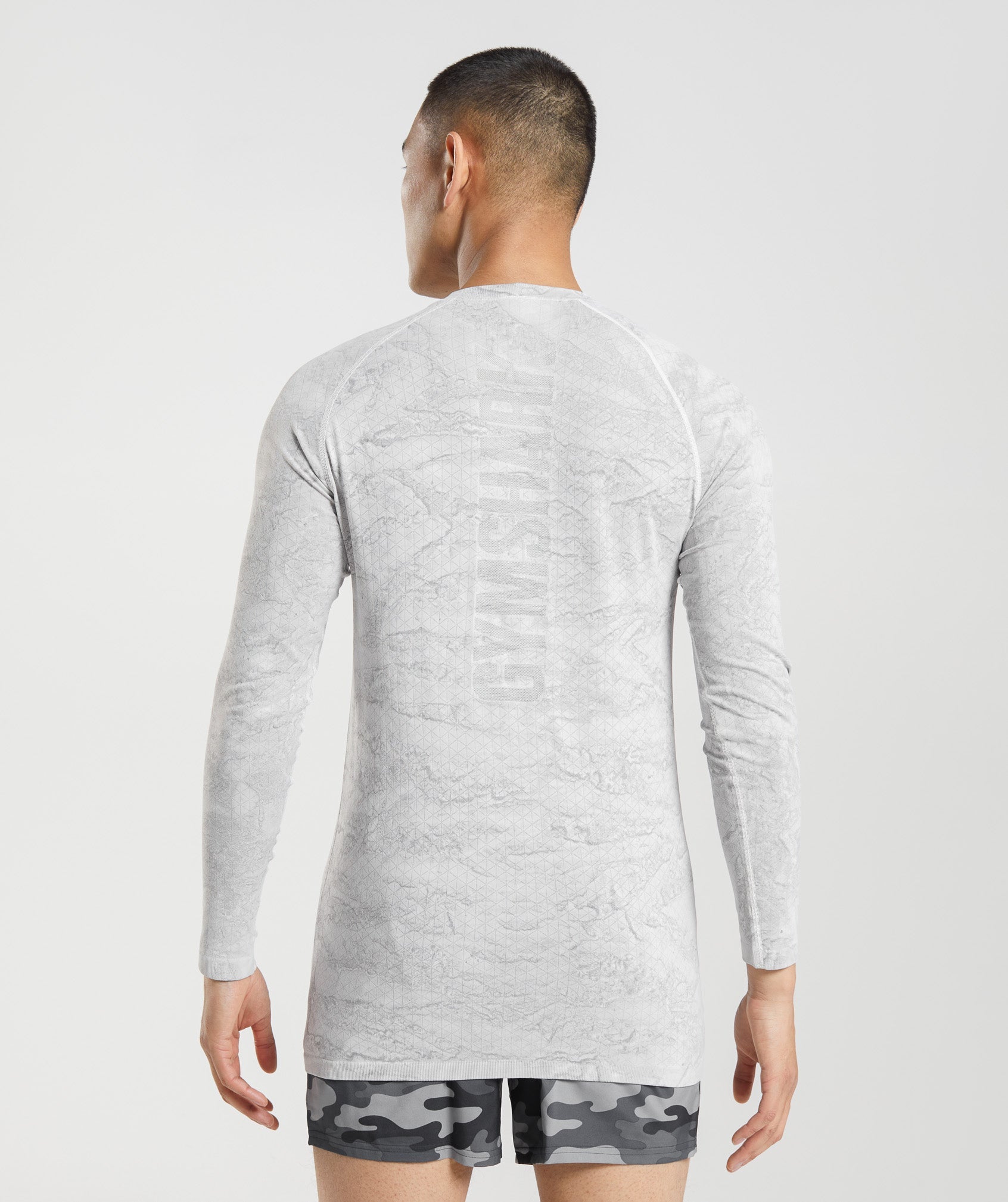 Geo Seamless Long Sleeve T-Shirt in Off White/Light Grey - view 2