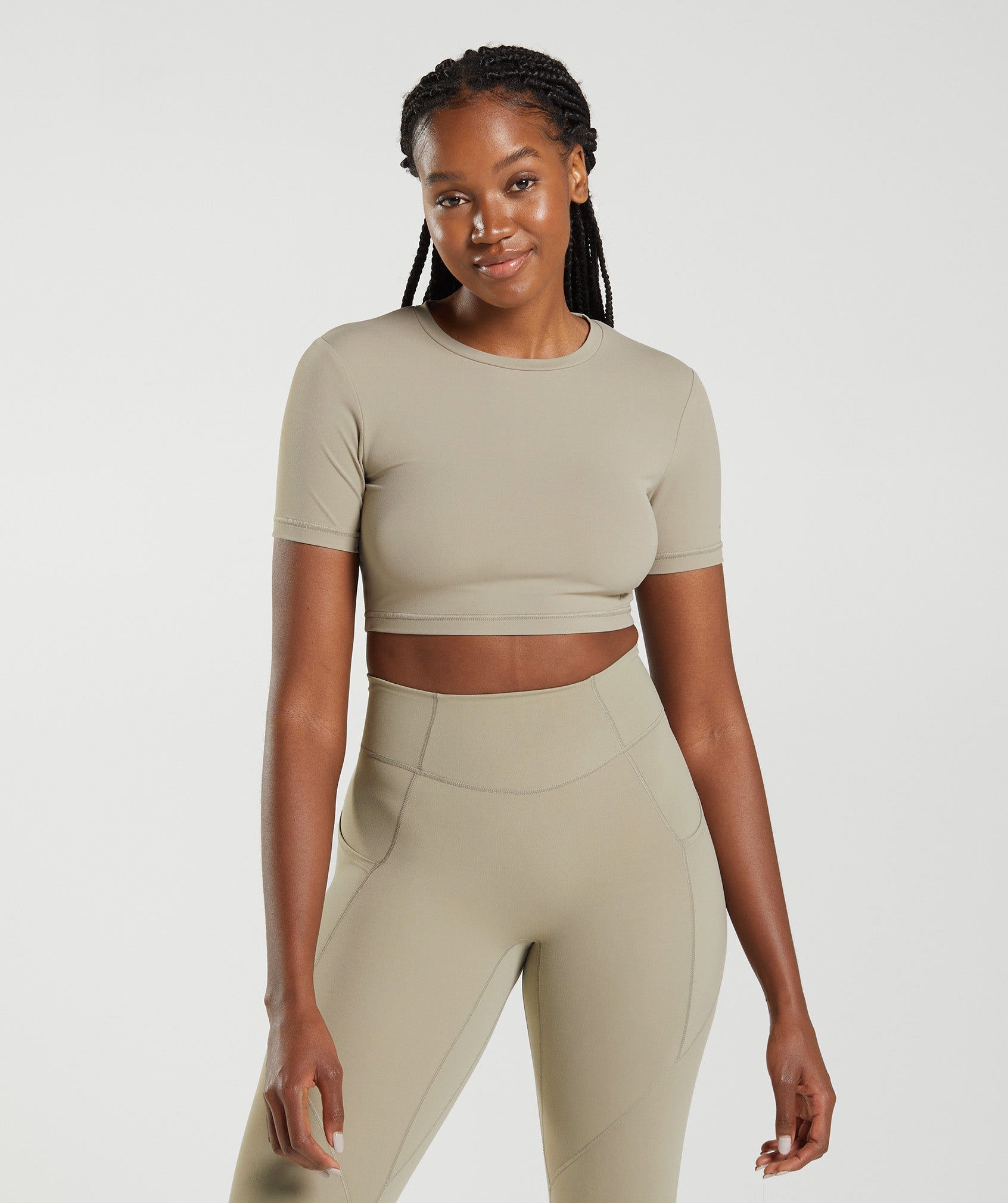 Whitney Short Sleeve Crop Top in Cement Brown