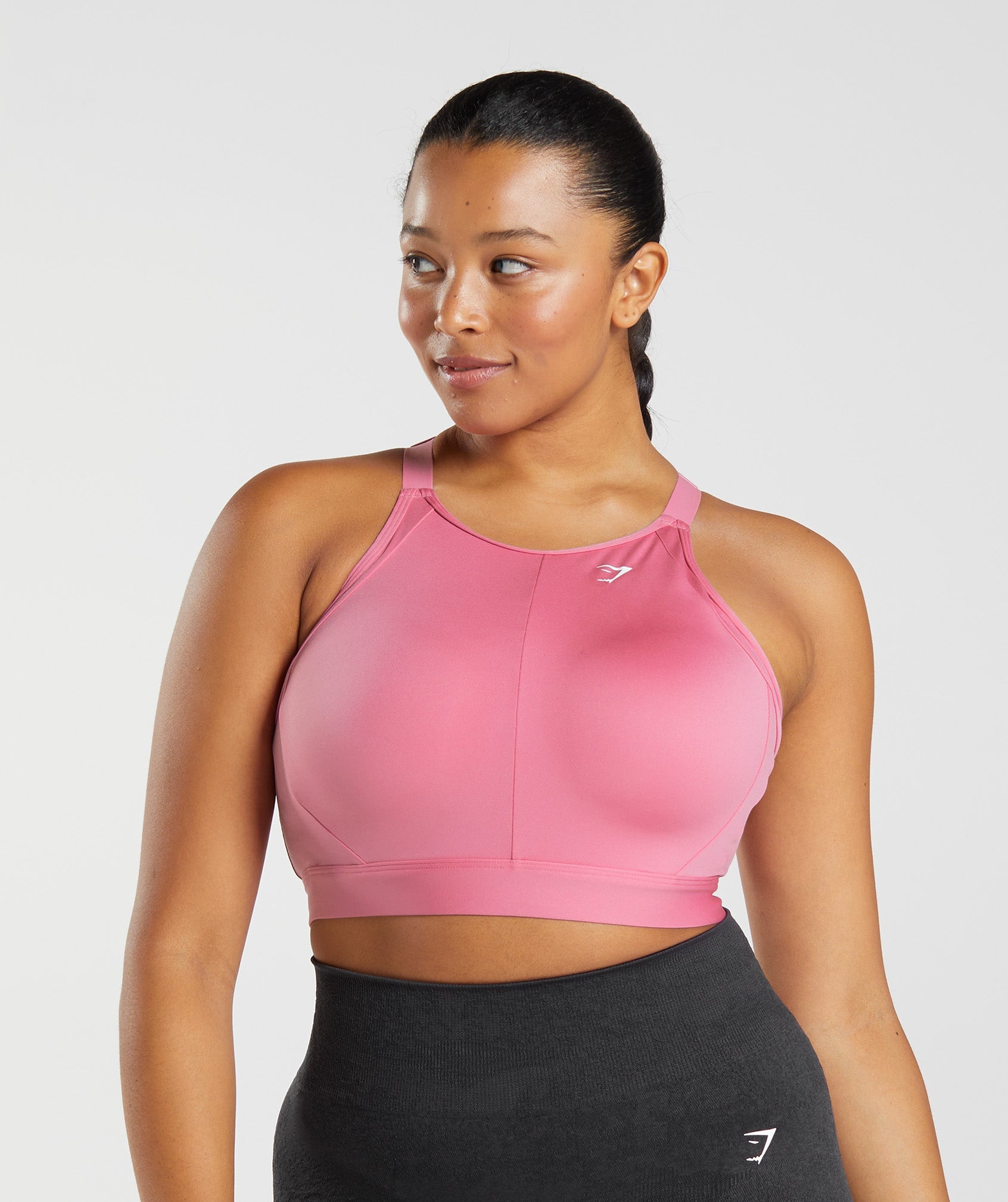 High Neck High Support Sports Bra in Bloom Pink