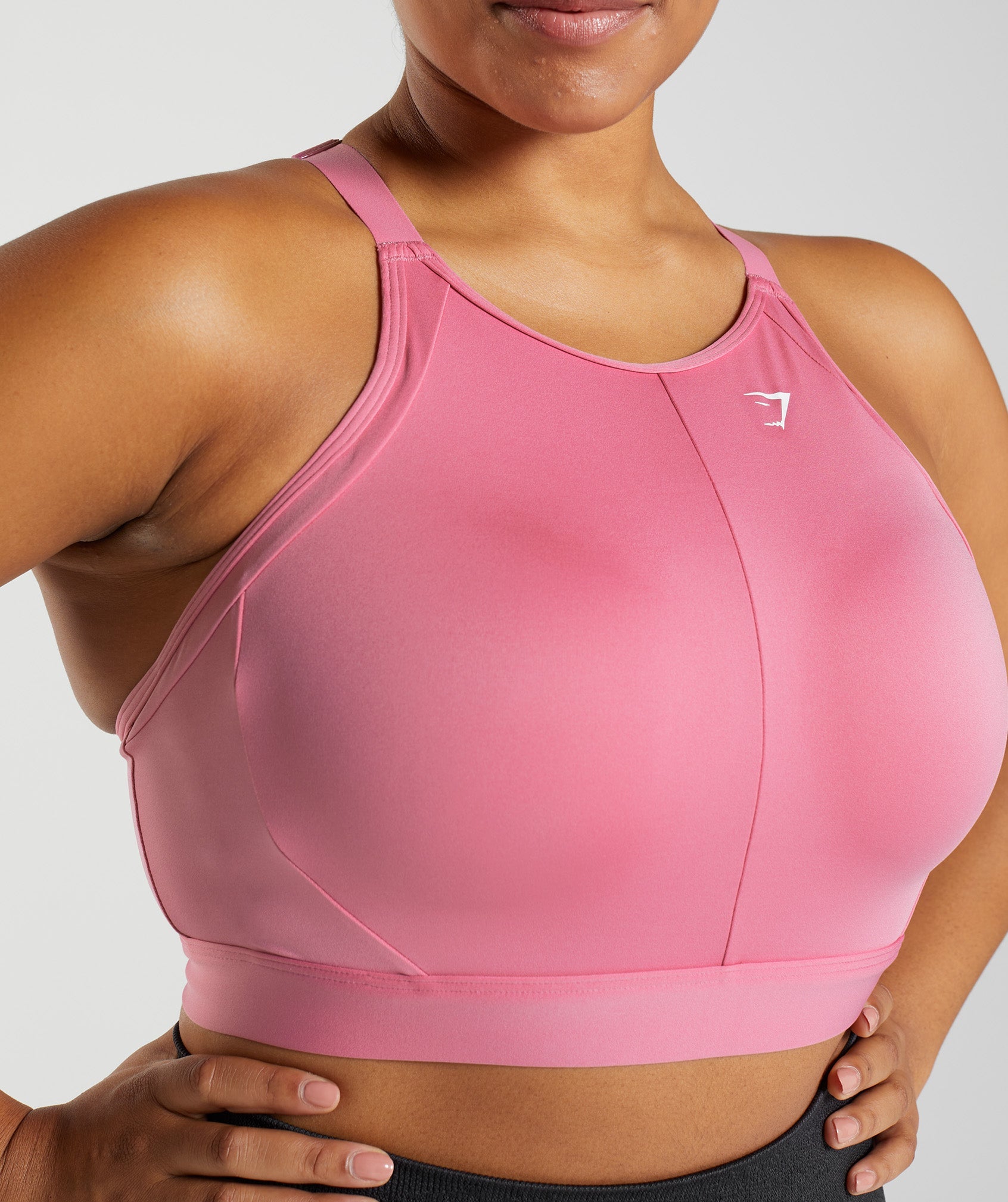 High Neck High Support Sports Bra in Bloom Pink