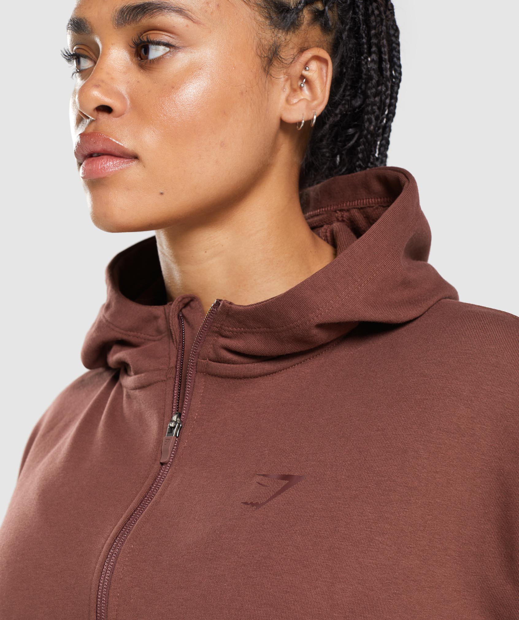 GS Power Cropped Zip Hoodie in Cherry Brown