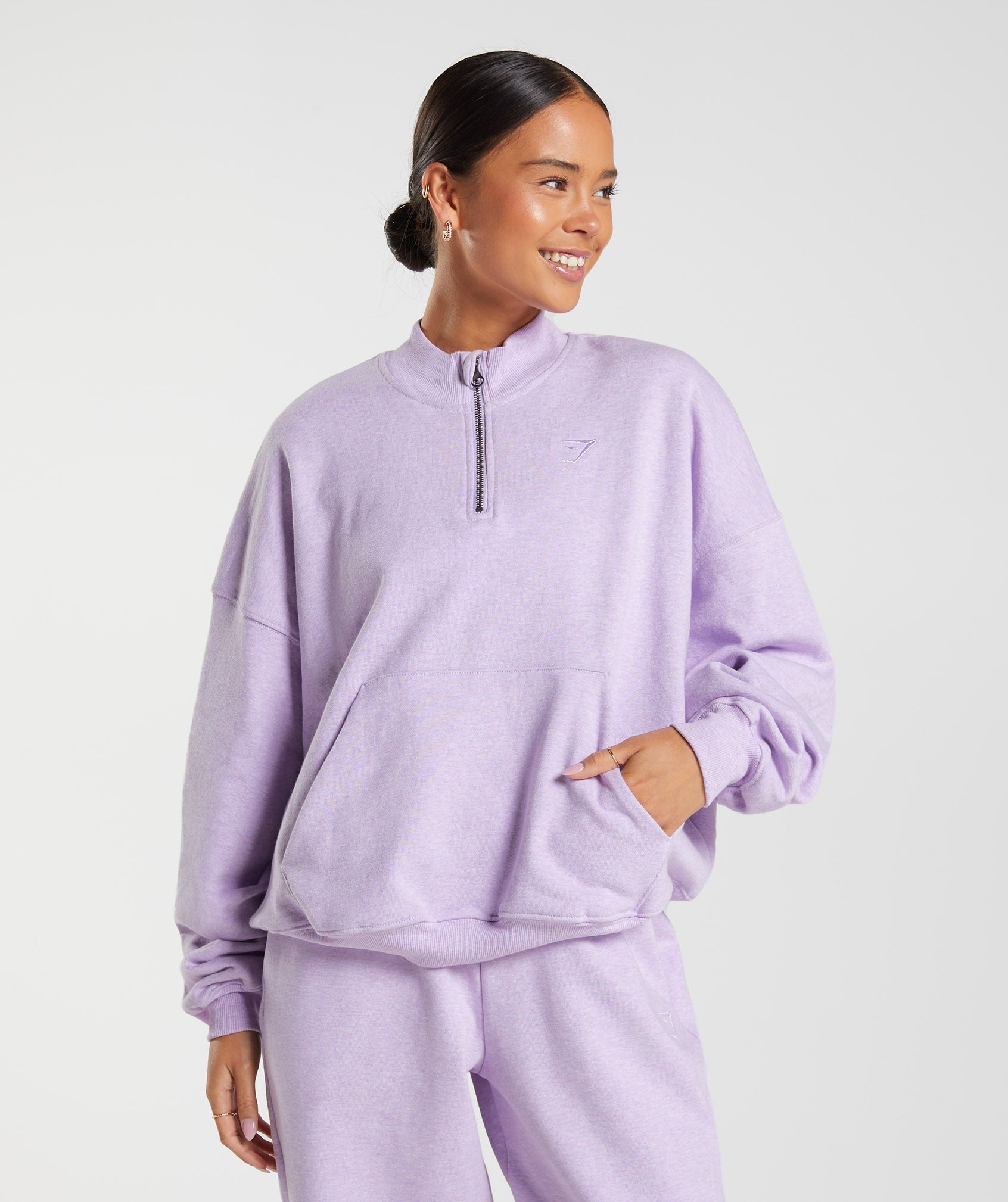 Gymshark Rest Day Sweats 1/2 Zip Pullover - Aura Lilac Marl