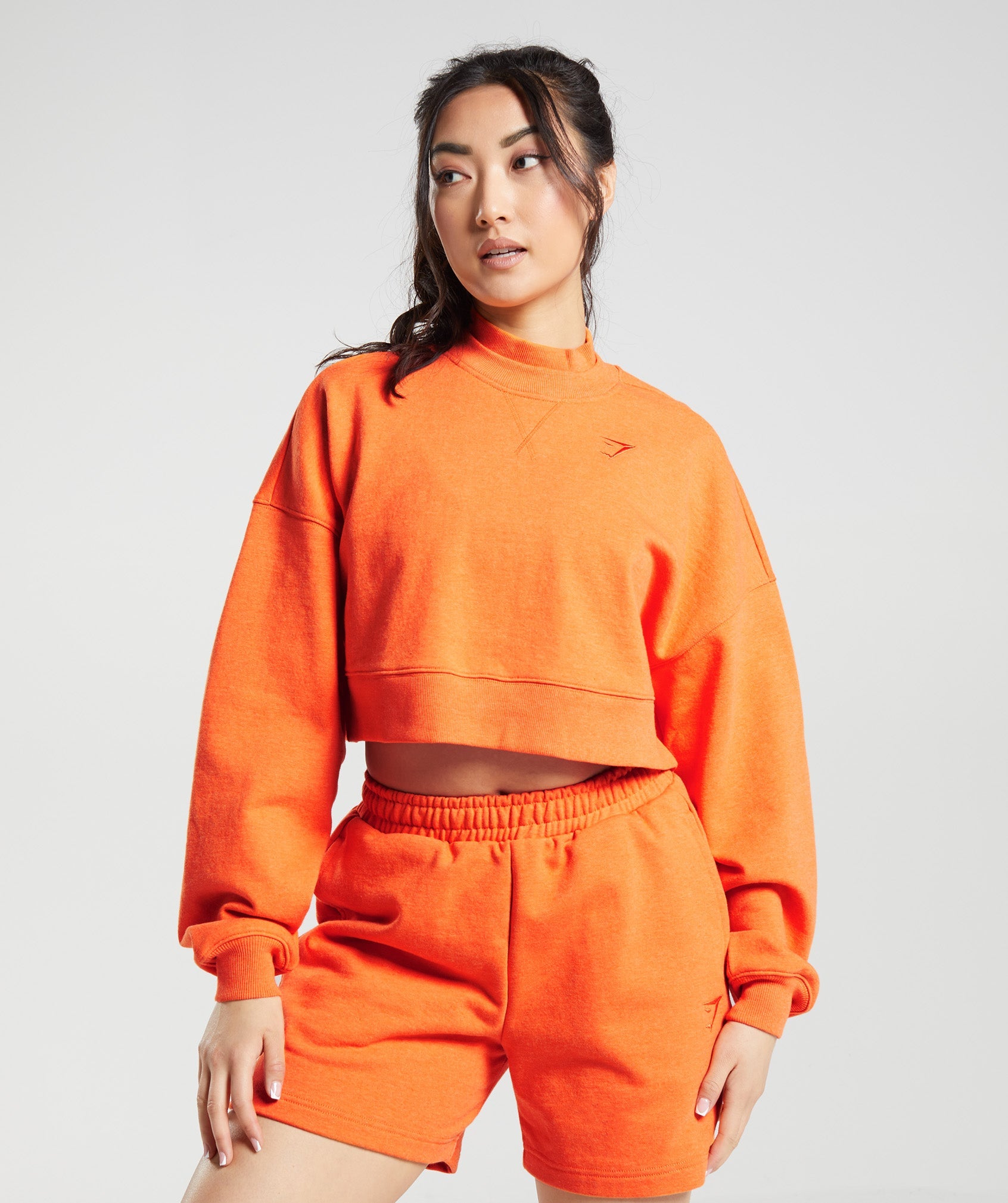 Rest Day Sweats Cropped Pullover in Blaze Orange Marl - view 1