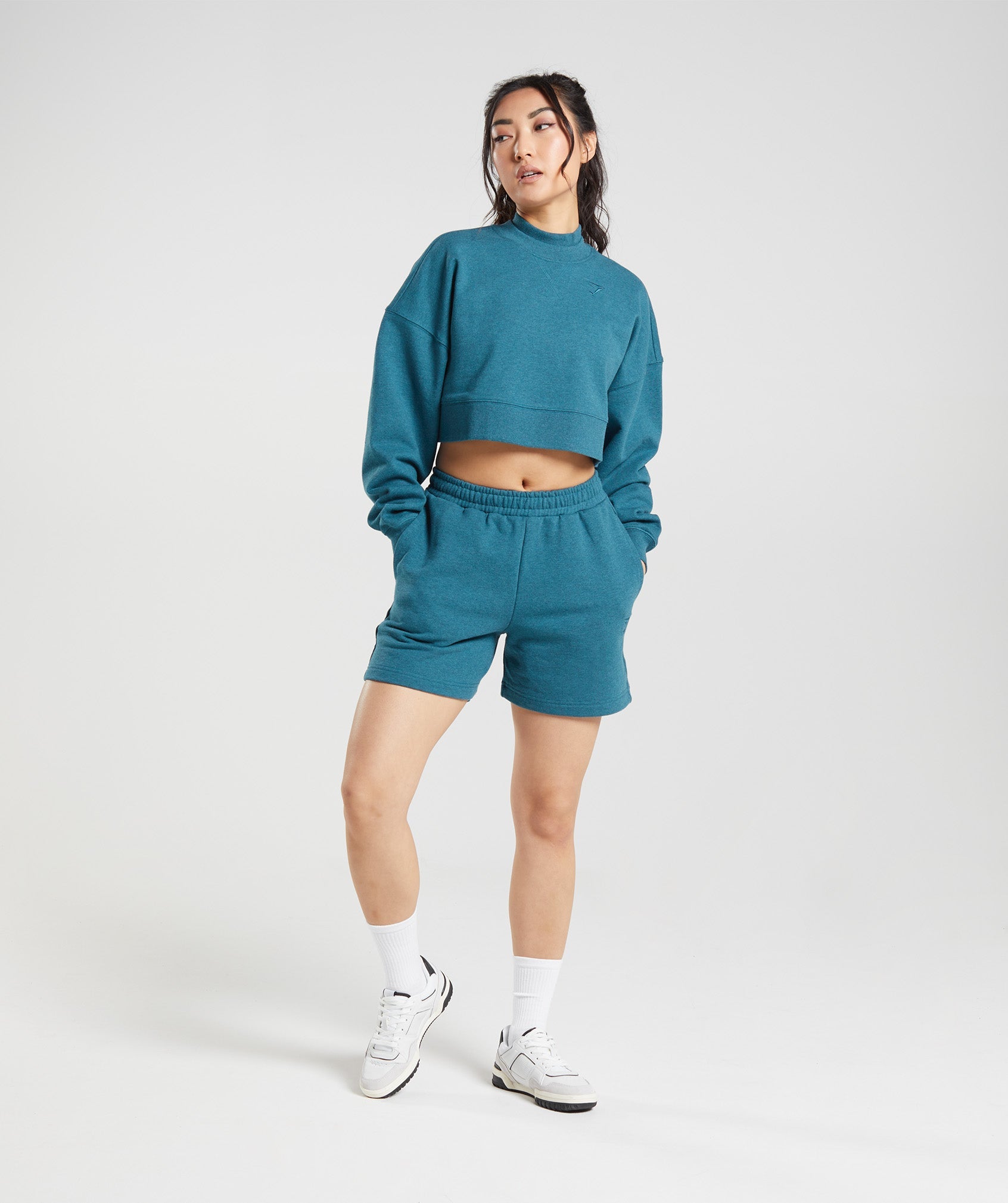 Rest Day Sweats Cropped Pullover in Steel Blue Marl
