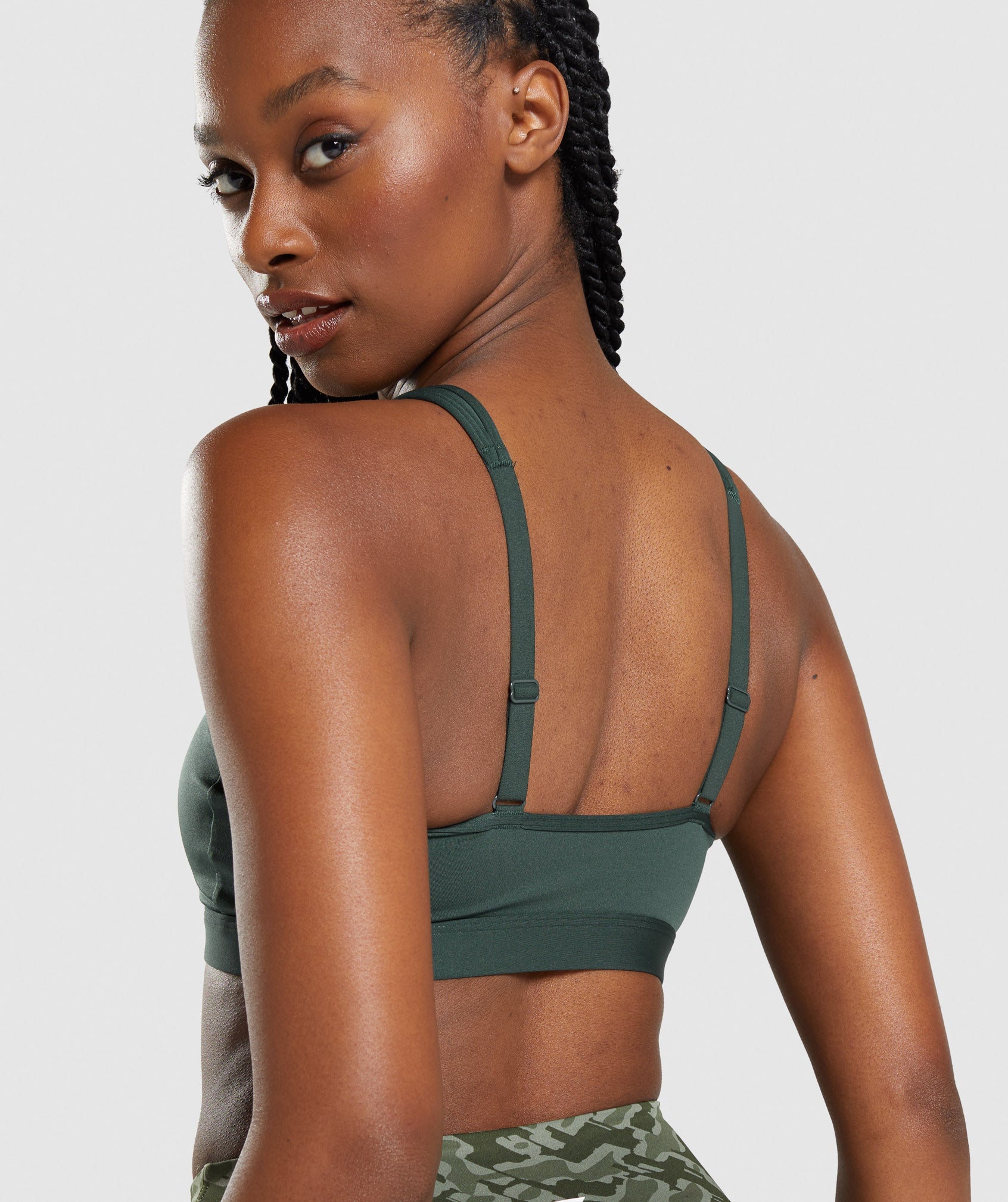 Scoop Neck Sports Bra in Obsidian Green