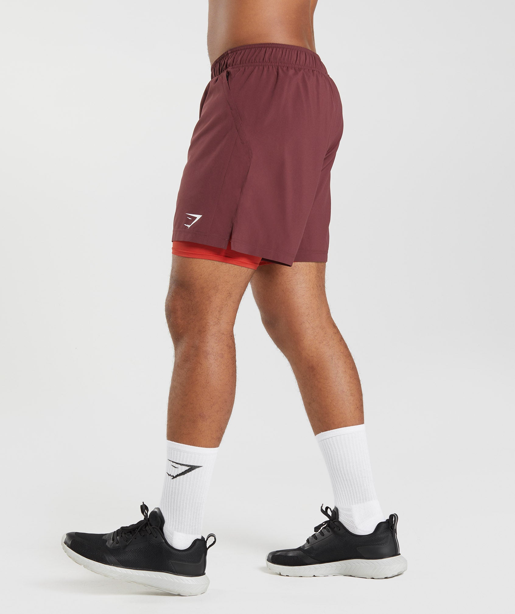 Sport 7" 2 In 1 Shorts in Baked Maroon/Salsa Red