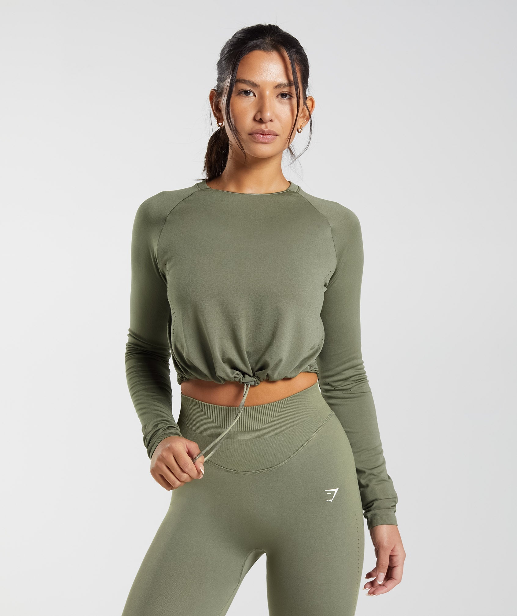 Gymshark Sweat Seamless Long Sleeve Crop Top - Dusty Olive | Gymshark