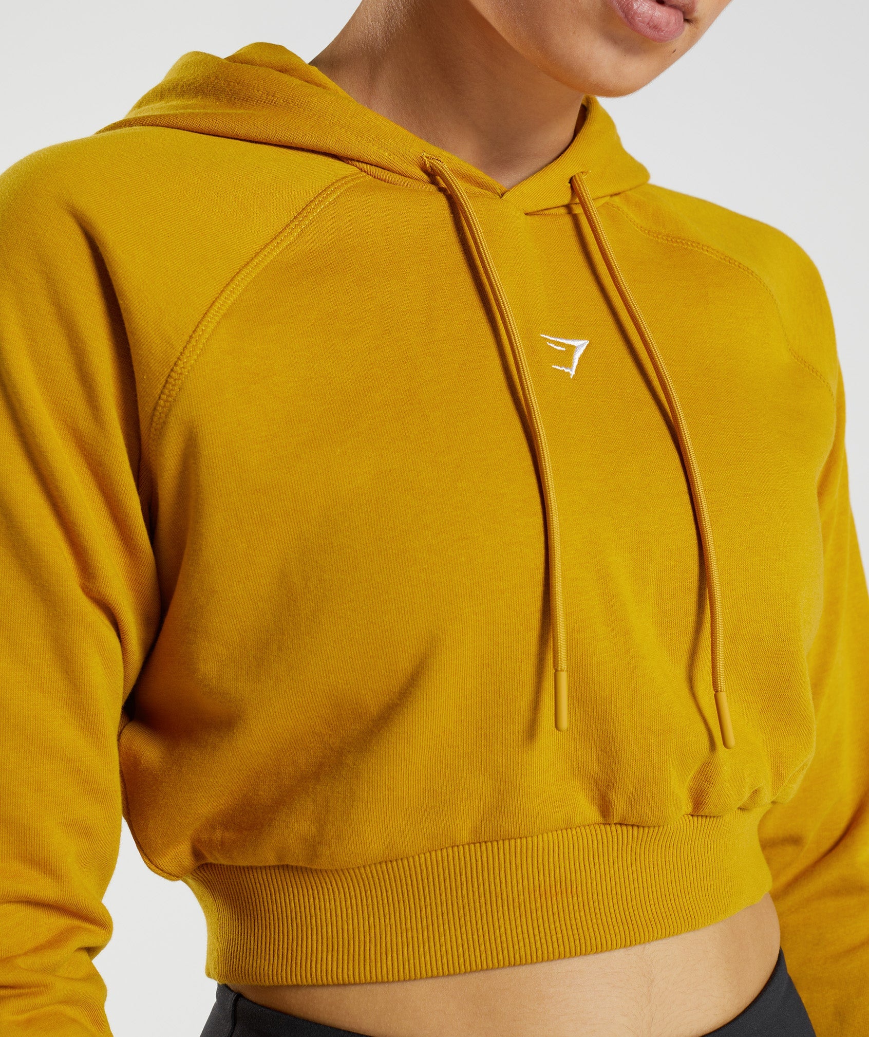 Gymshark Sherpa Crop Hoodie Jacket Womens Medium Embroidered Logo Yellow 
