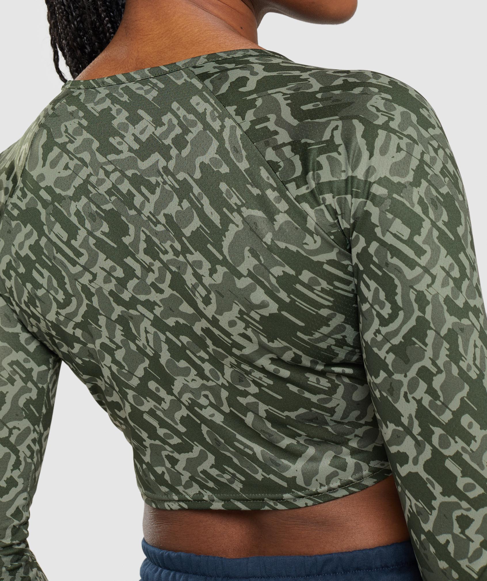 Training Long Sleeve Crop Top in Green Print
