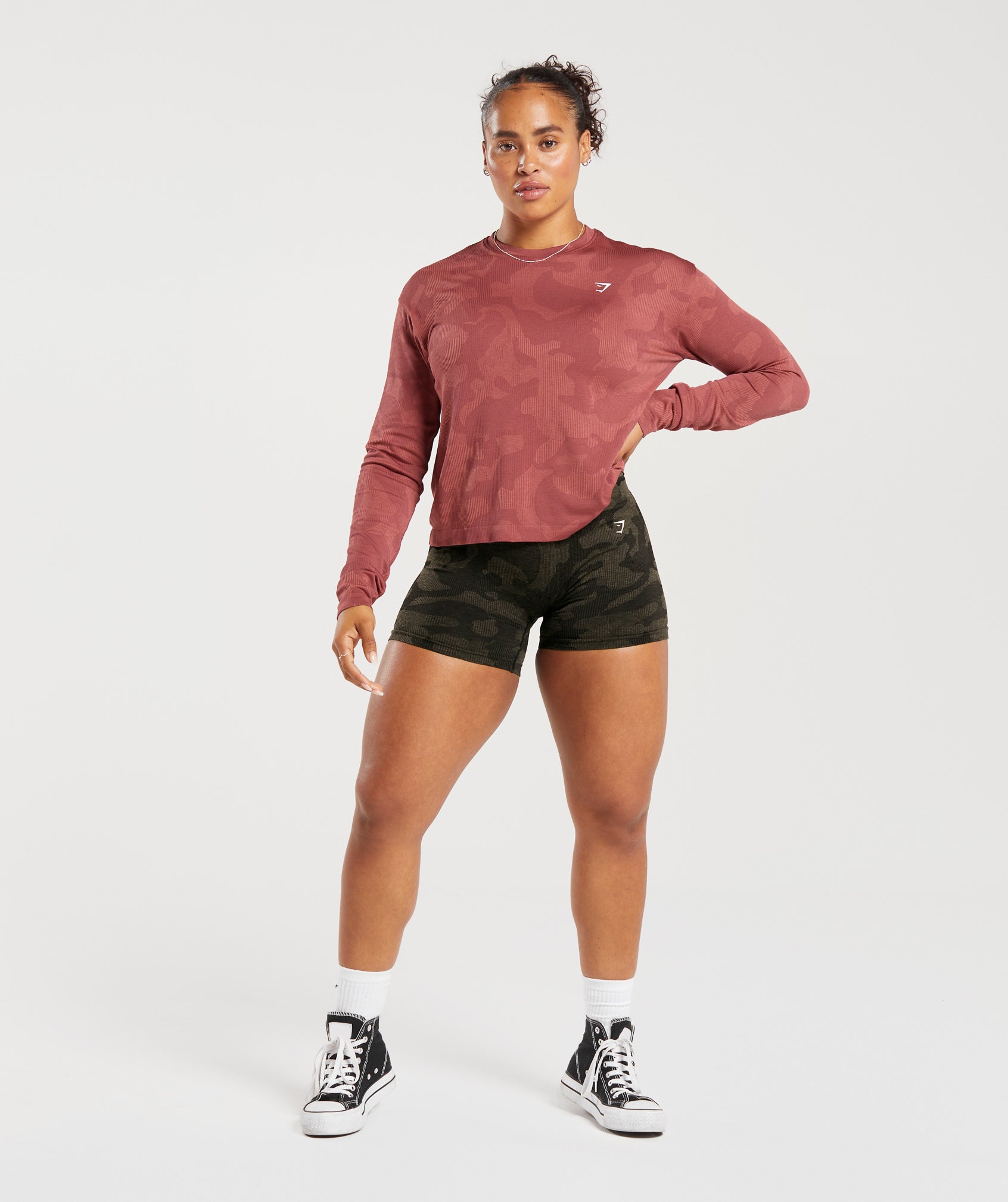 Adapt Camo Seamless Ribbed Long Sleeve Top in Soft Berry/Sunbaked Pink - view 4