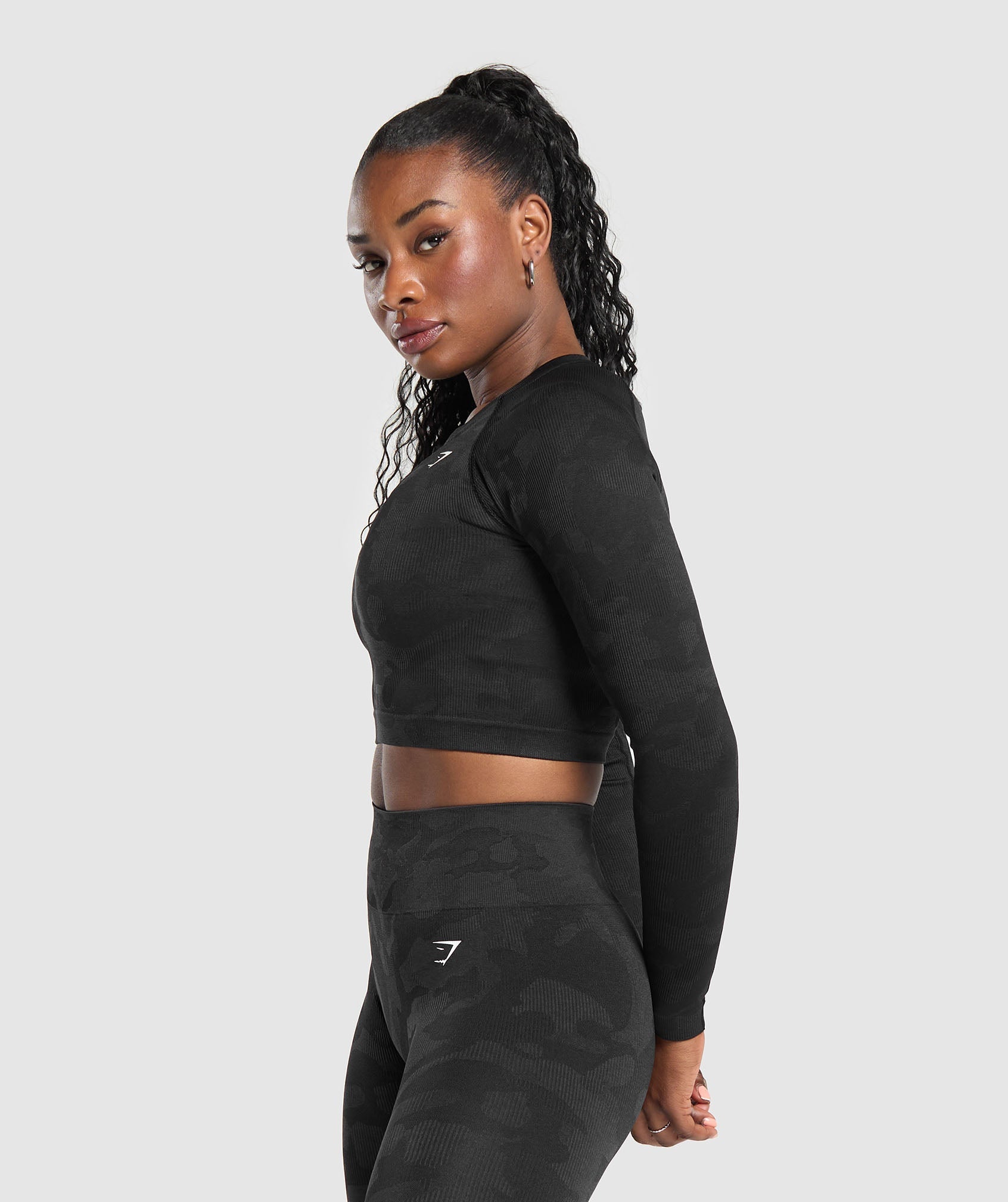 Adapt Camo Long Sleeve Crop Top in Black/Asphalt Grey - view 3