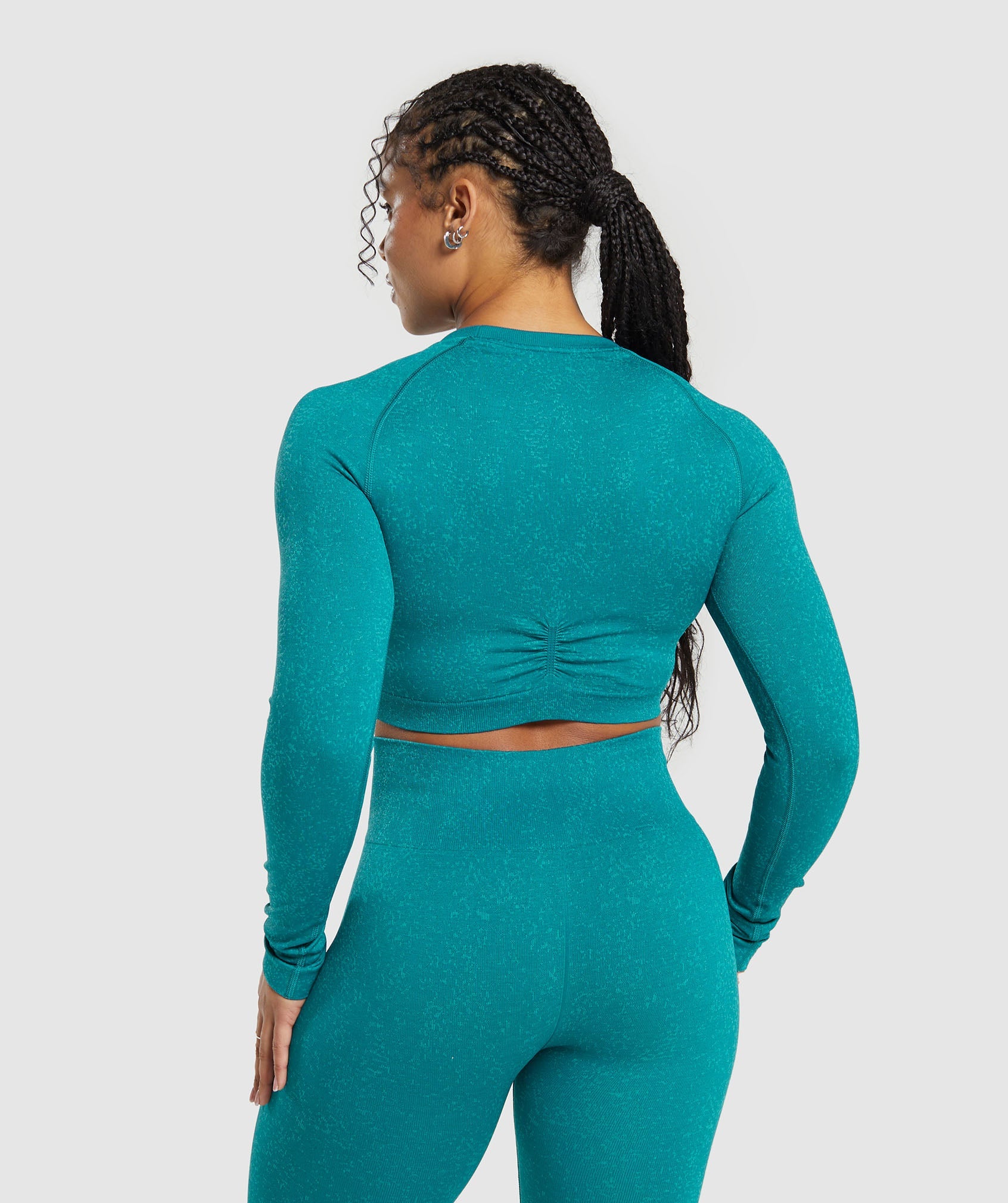 Adapt Fleck Seamless Long Sleeve Crop Top in Ocean Teal/Artificial Teal - view 2