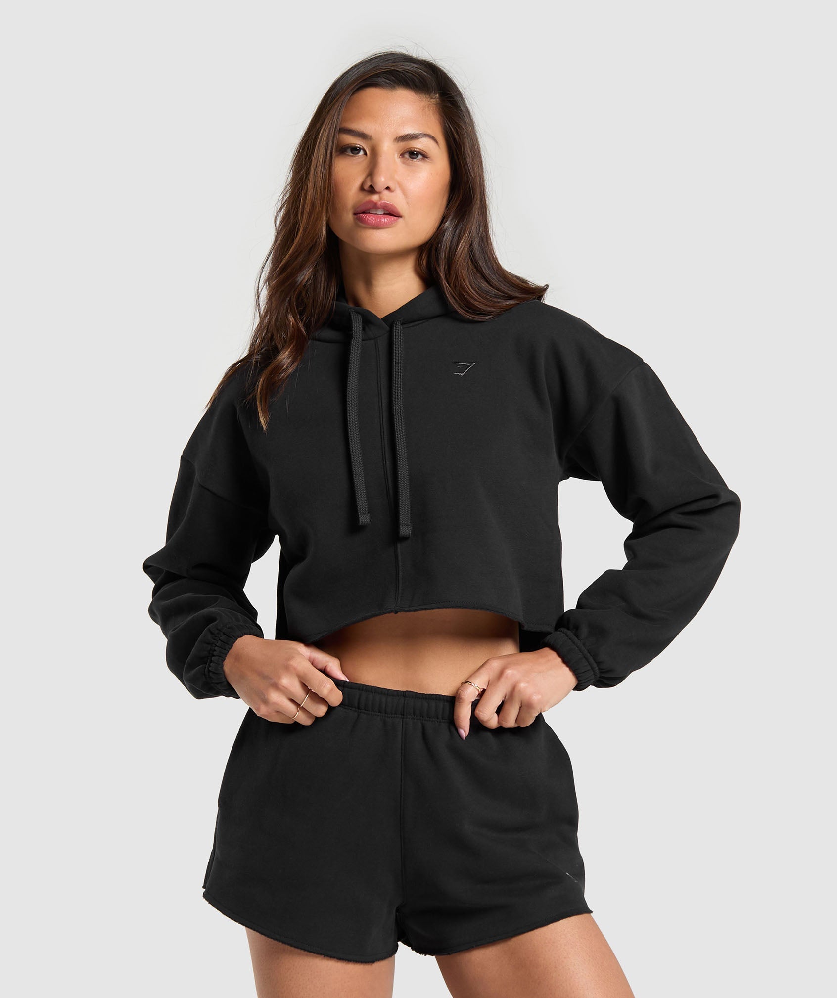 Fleece Crop Pullover in Black - view 1