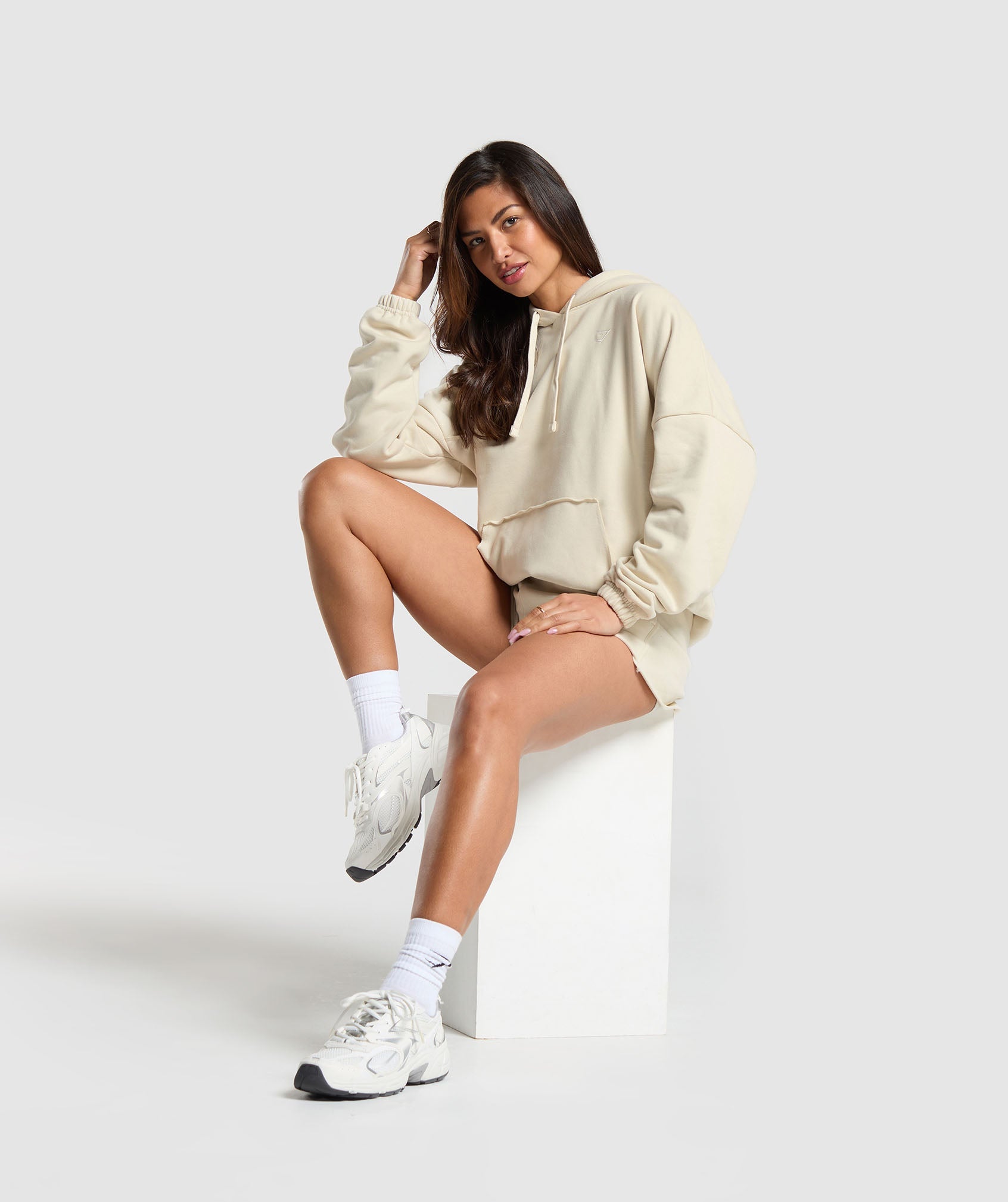 Fleece Oversized Hoodie in Ecru White - view 4