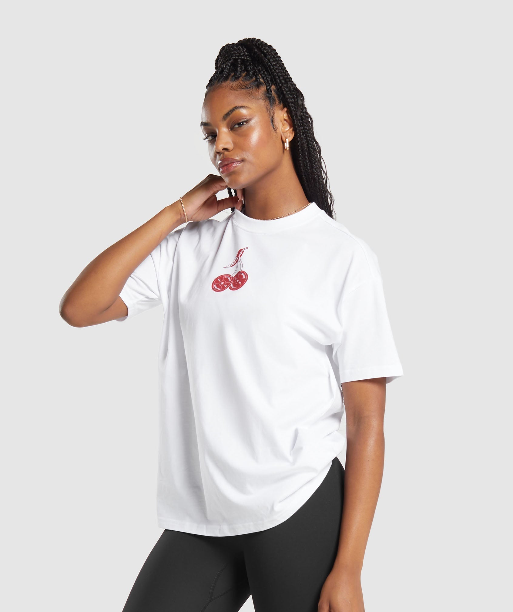 Barbell Cherries Oversized T-Shirt in White - view 3