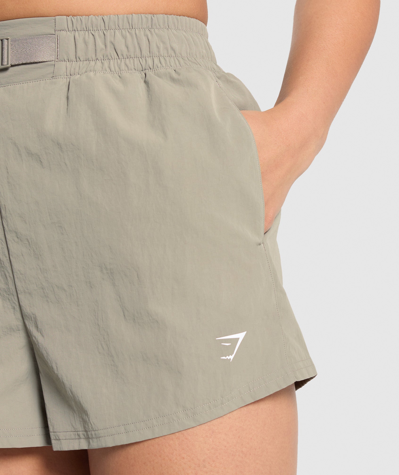 Buckle Waisted Shorts in Linen Brown - view 6