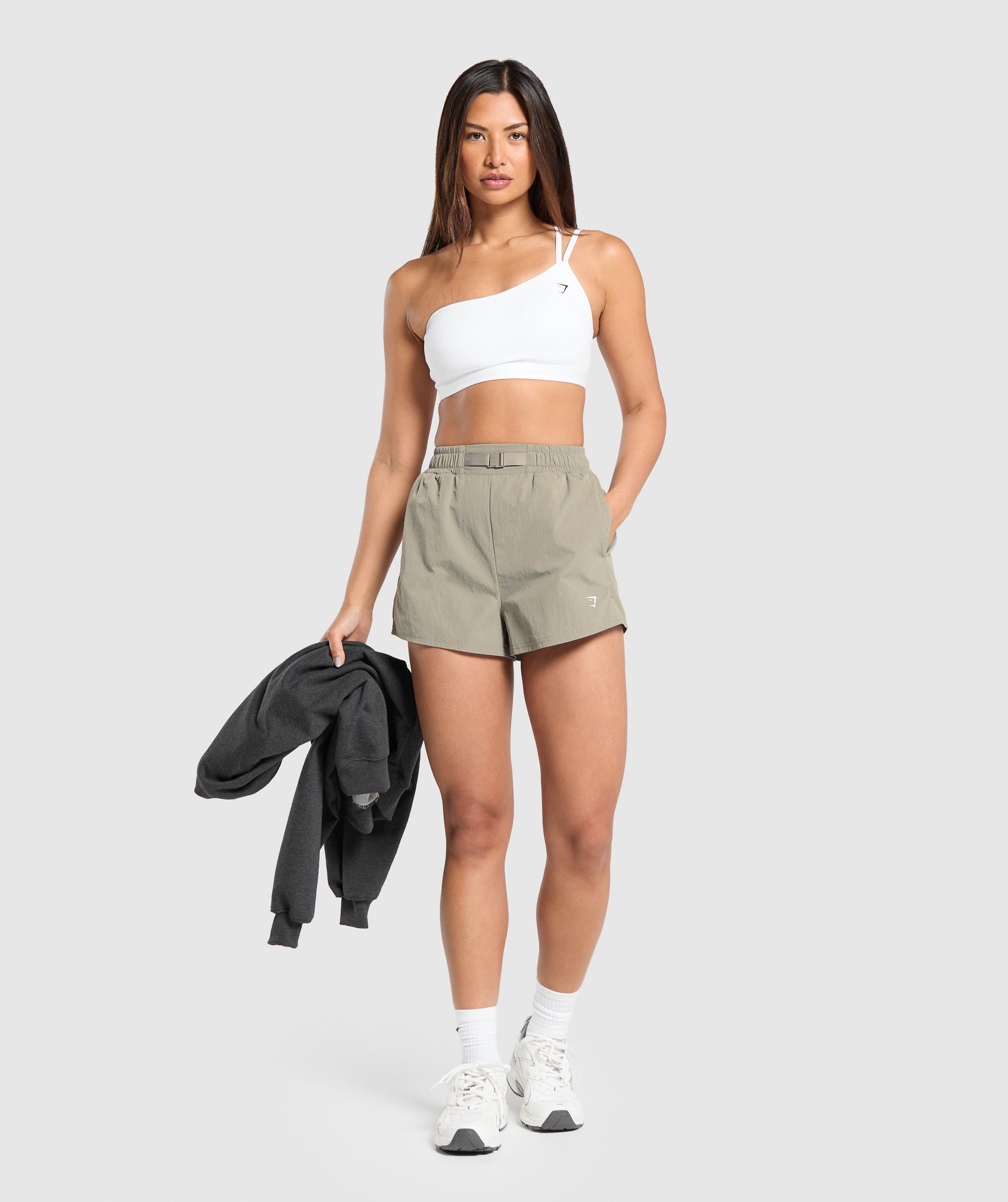 Buckle Waisted Shorts in Linen Brown - view 4