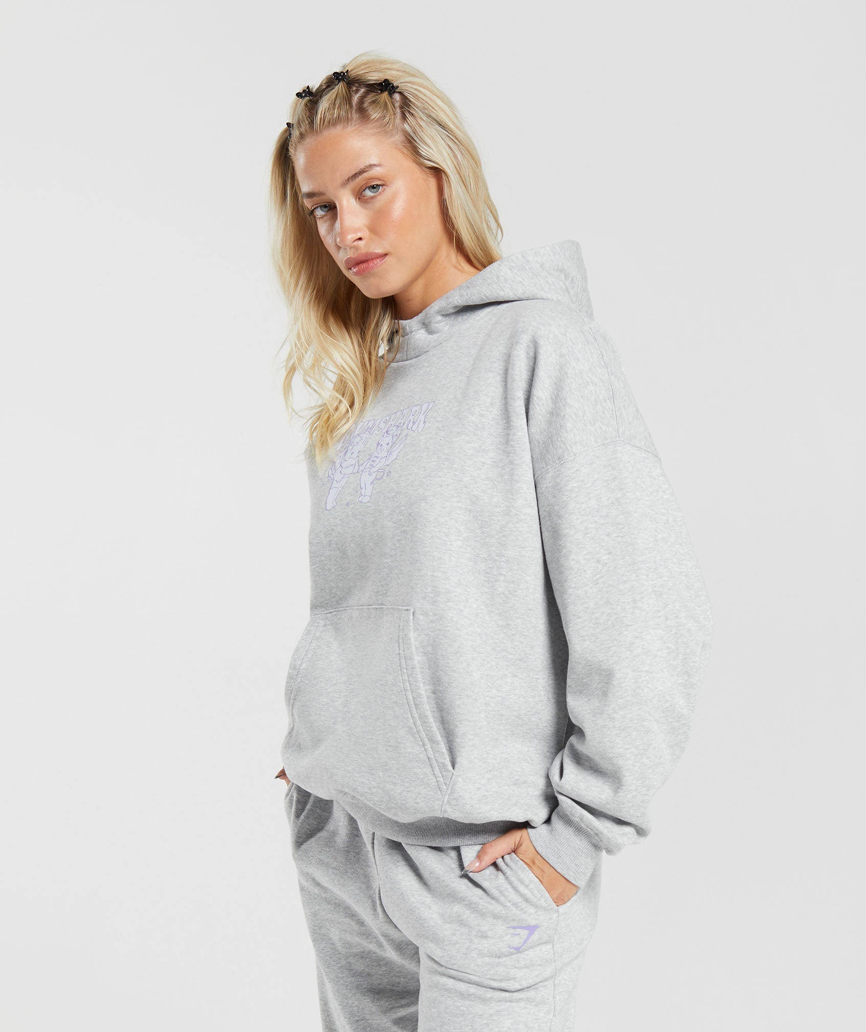 Cherub Graphic Hoodie in Light Grey Core Marl - view 3