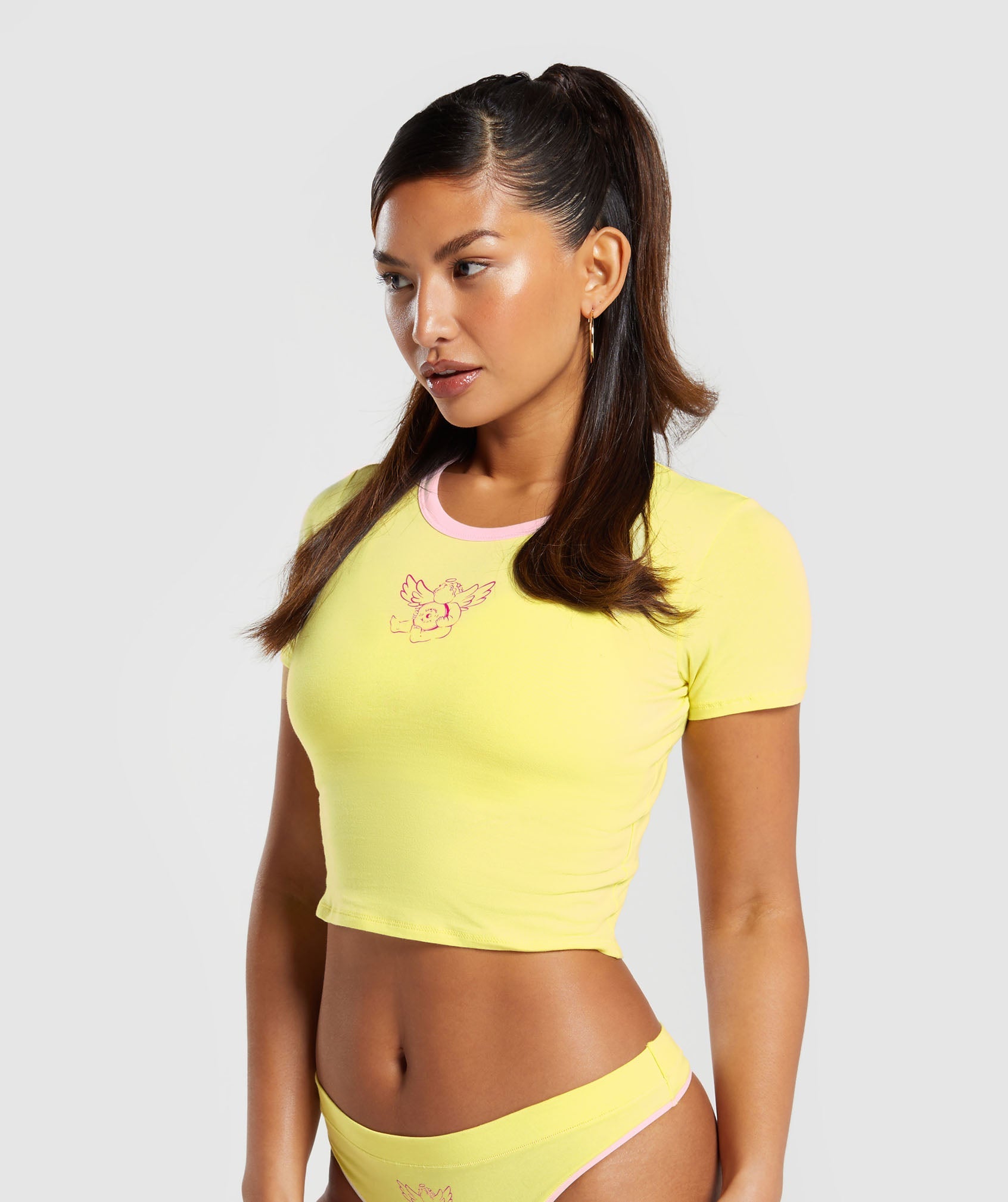 Cotton Graphic Crop Top in Lemon Yellow - view 3