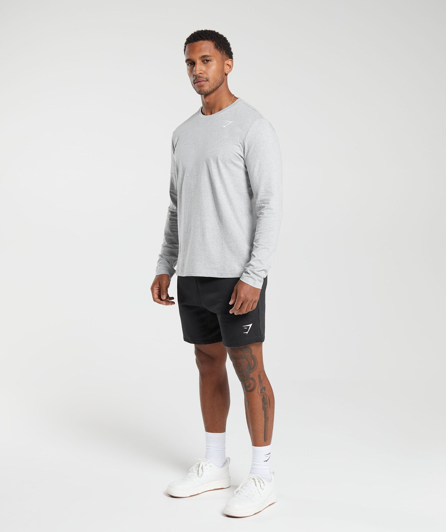 Crest Long Sleeve T-Shirt in Light Grey Marl - view 4