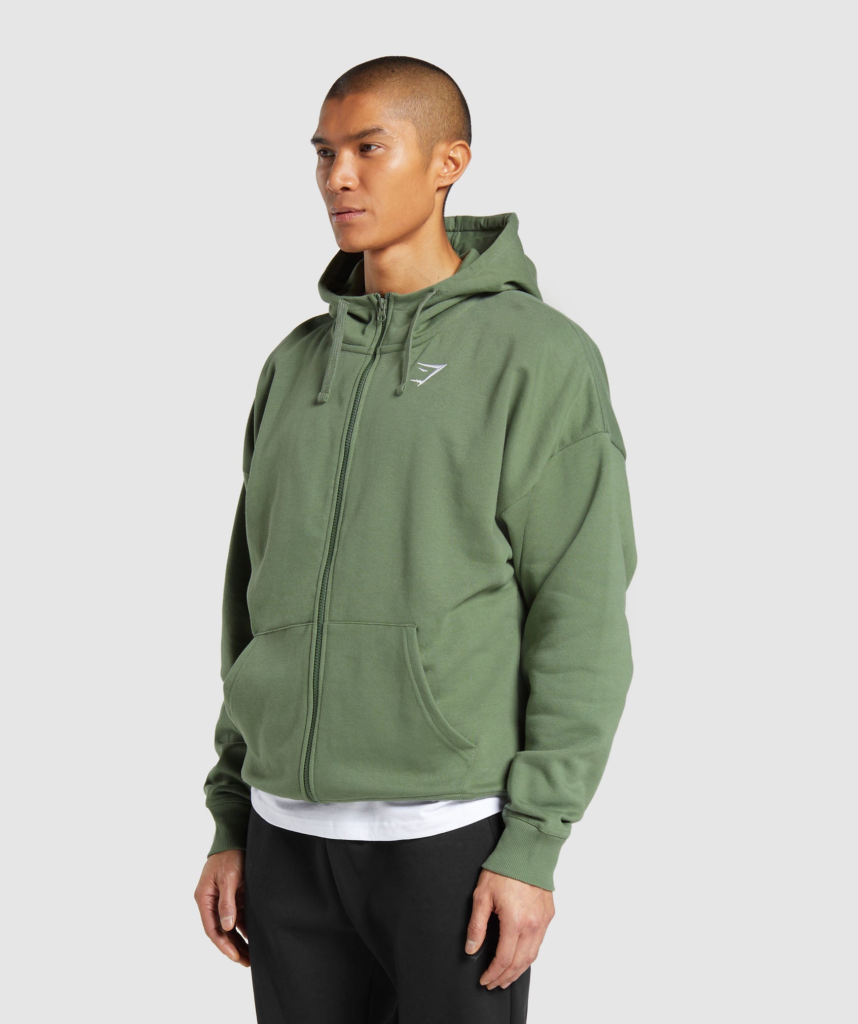 Crest Oversized Zip Up Hoodie in Force Green - view 3