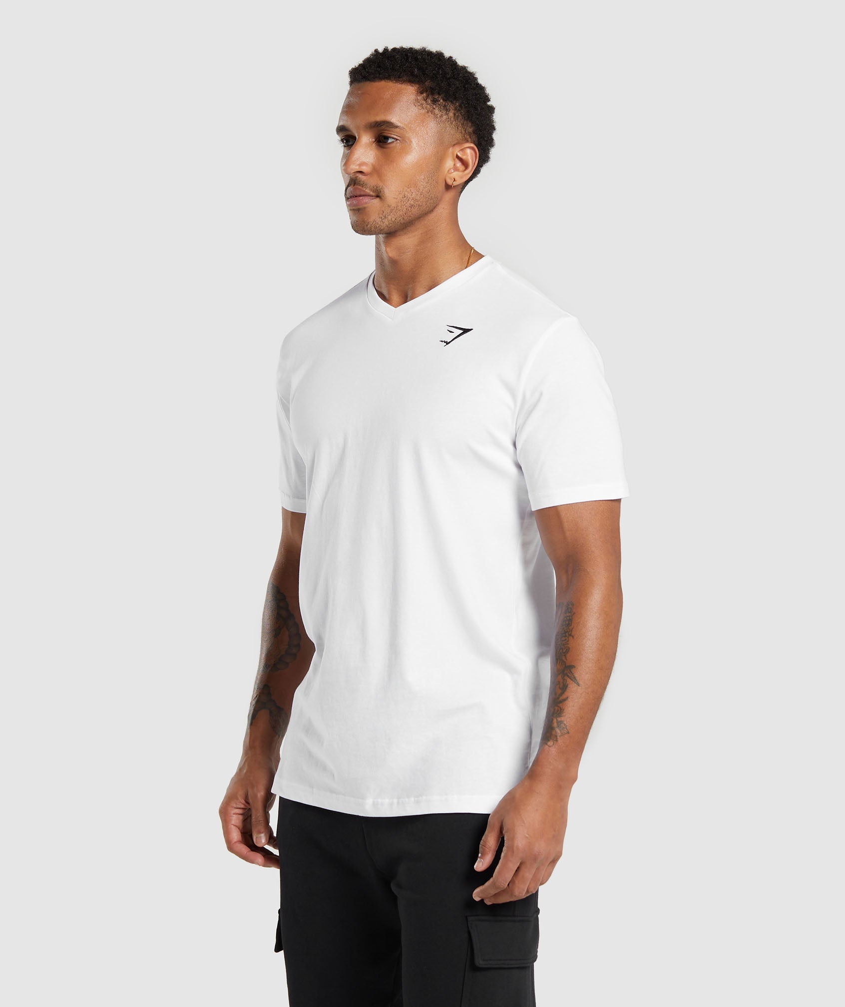Crest V-Neck T Shirt in White - view 3