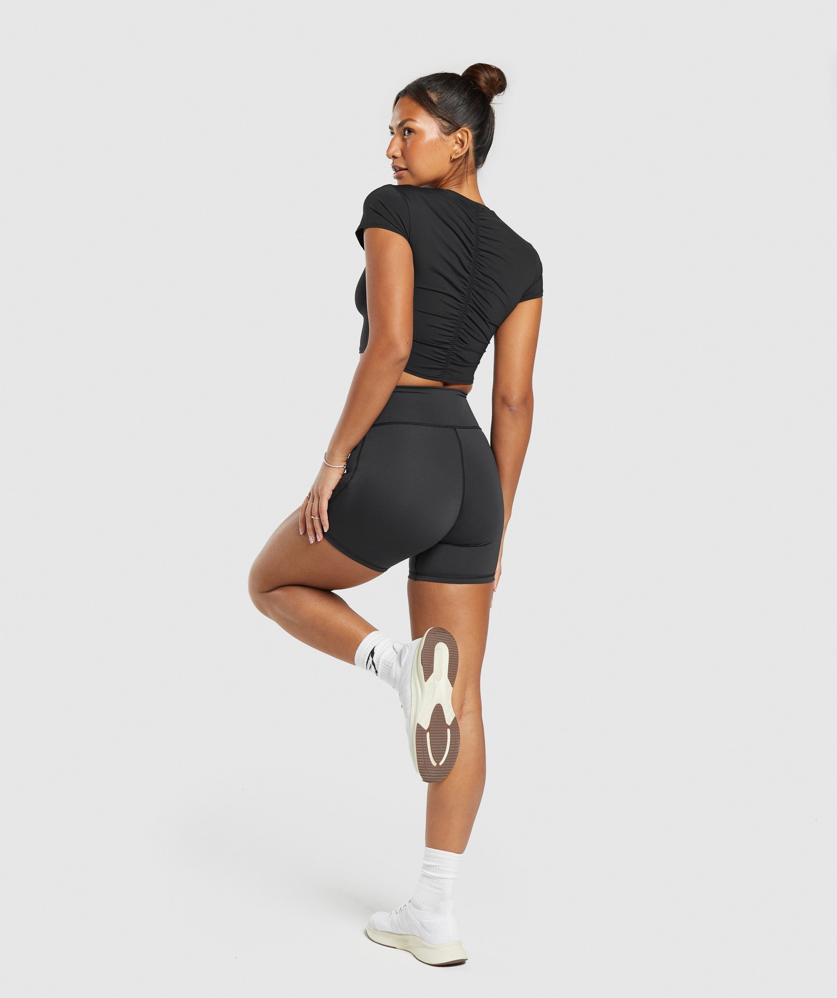 Elevate Ruched Crop Top in Black - view 4