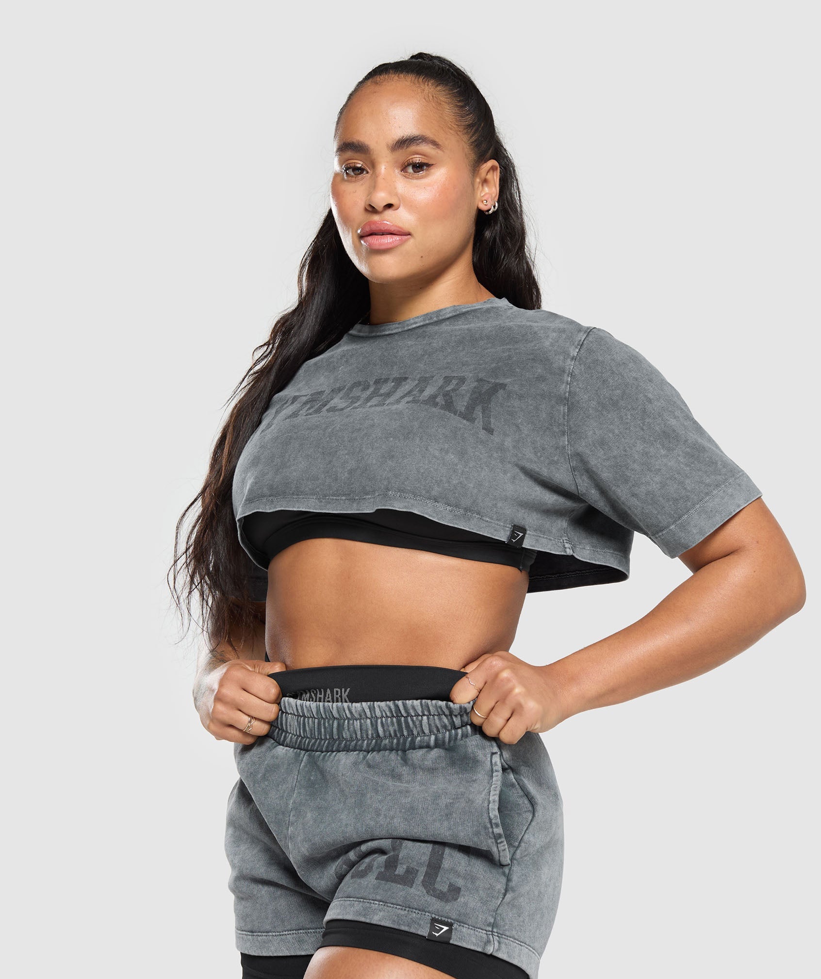 Collegiate Shadow Washed Crop Top in Asphalt Grey - view 5