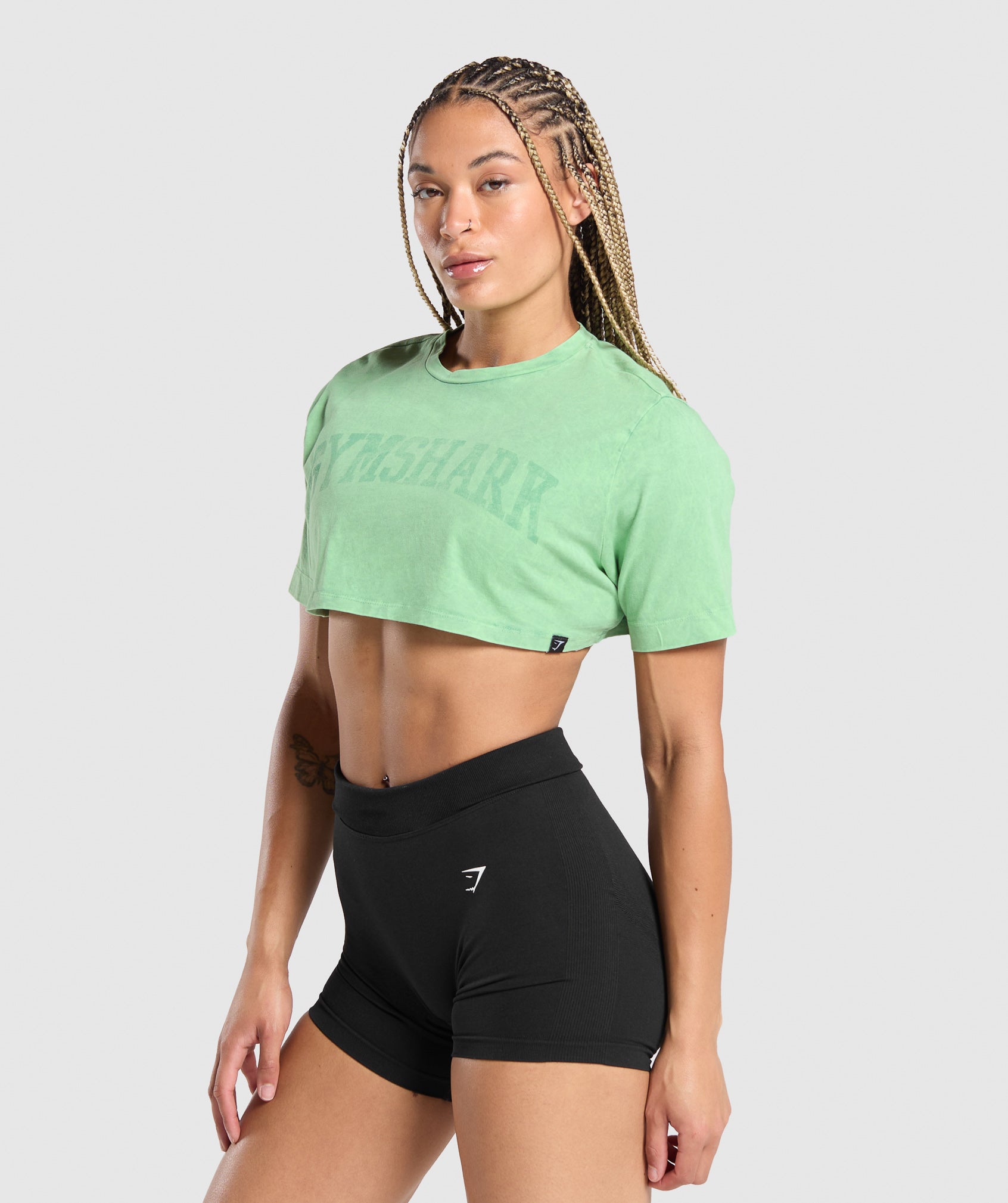 Collegiate Shadow Washed Crop Top in Lagoon Green - view 3