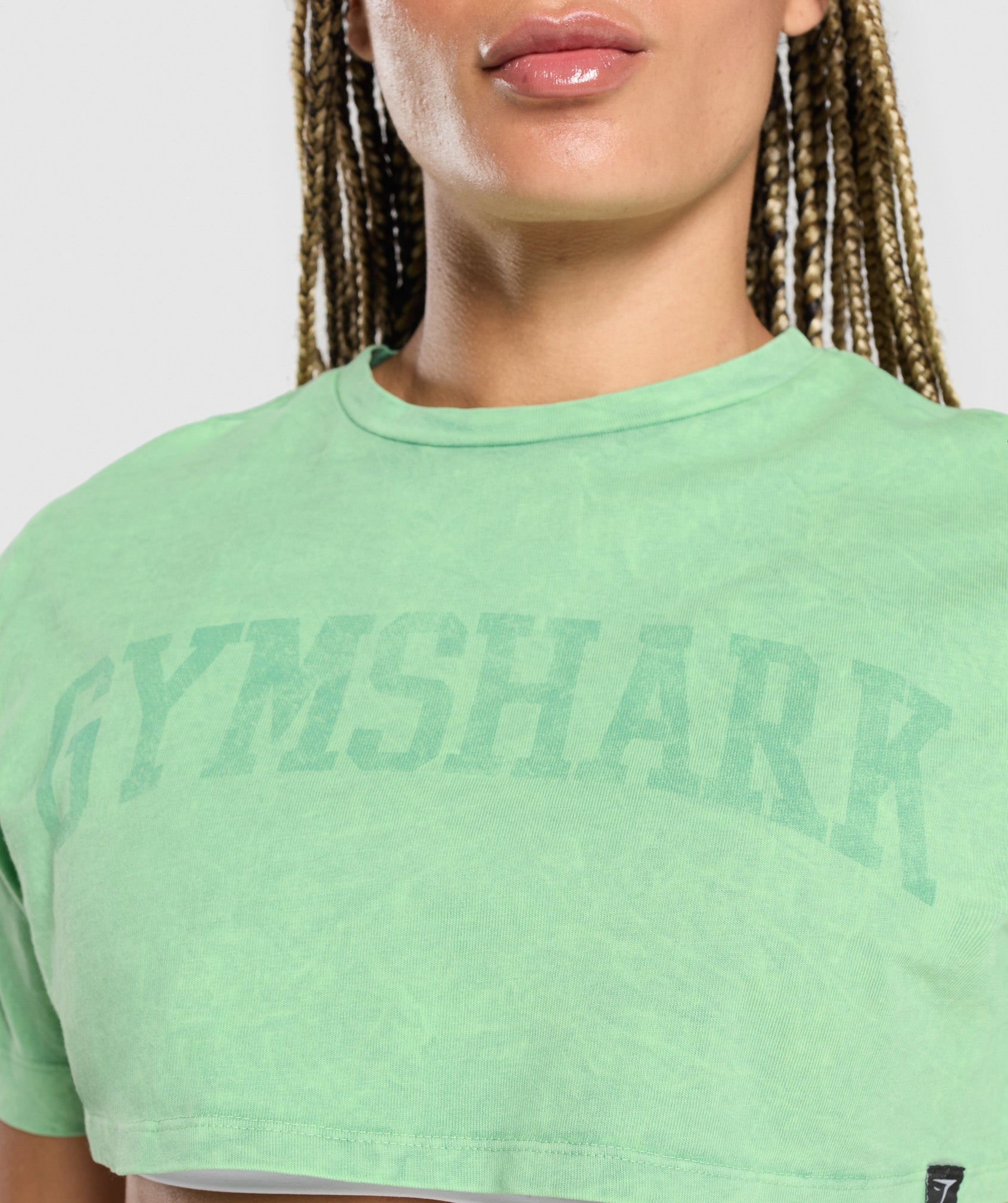 Collegiate Shadow Washed Crop Top in Lagoon Green - view 5