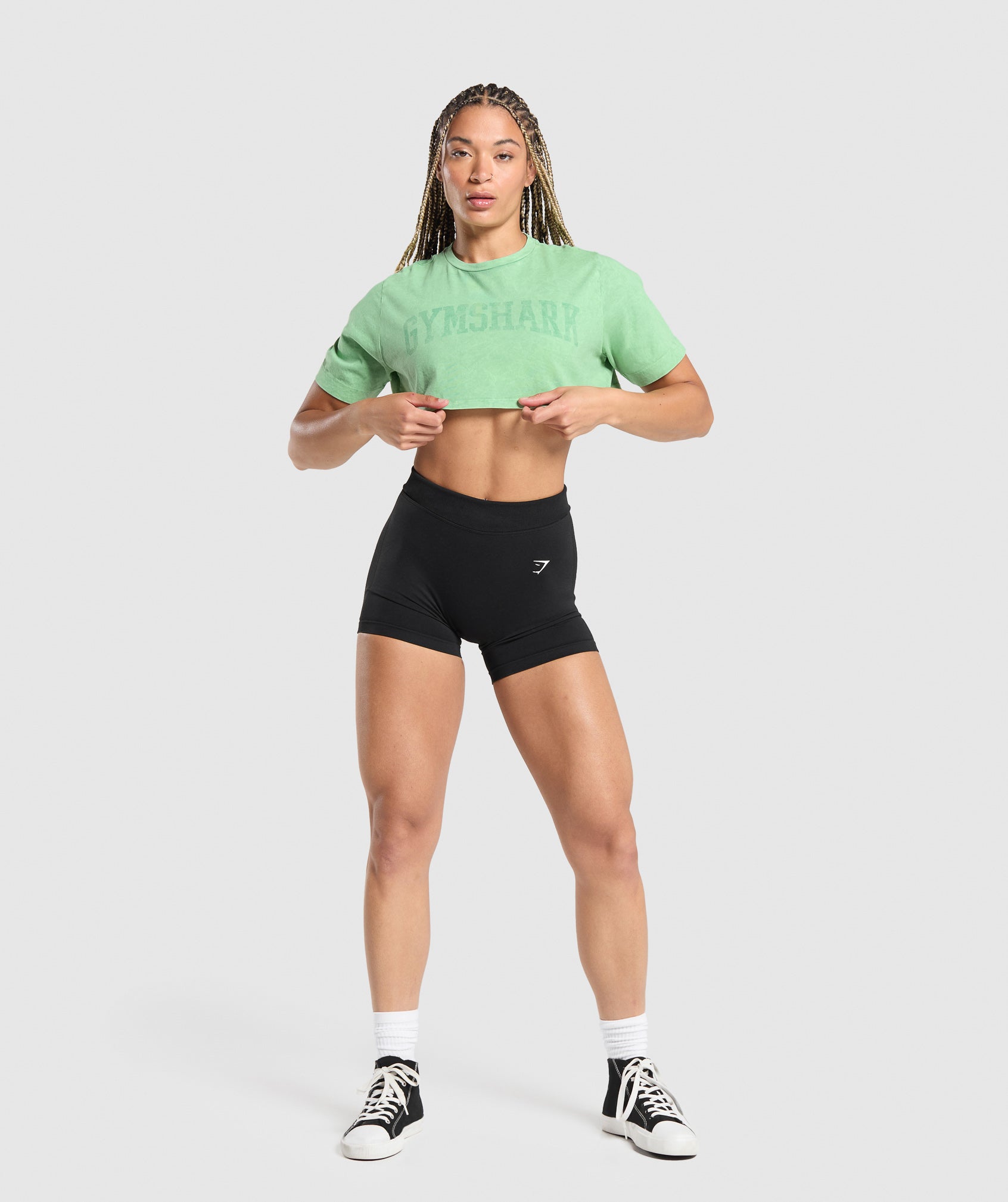 Collegiate Shadow Washed Crop Top in Lagoon Green - view 4