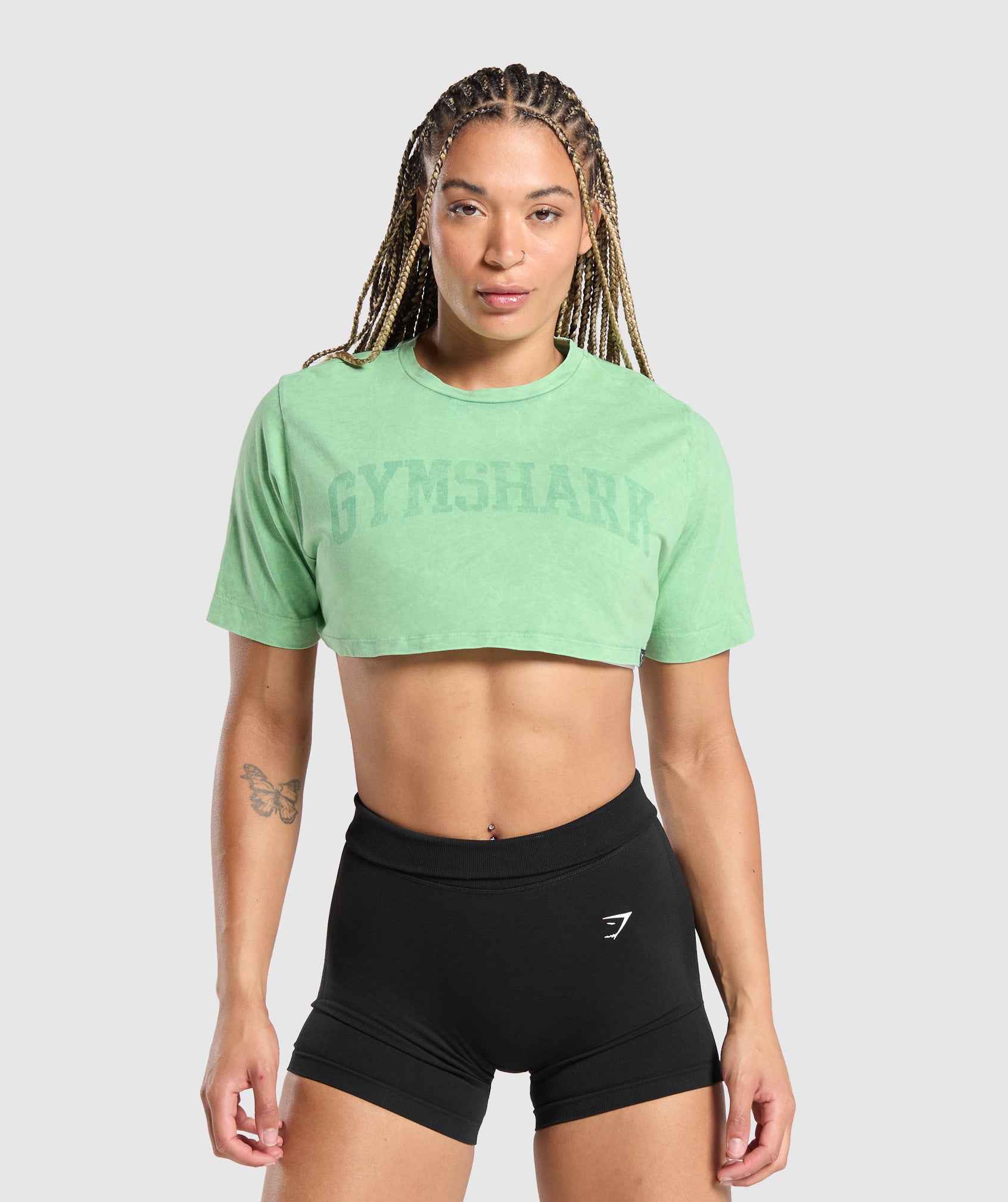 Collegiate Shadow Washed Crop Top in Lagoon Green