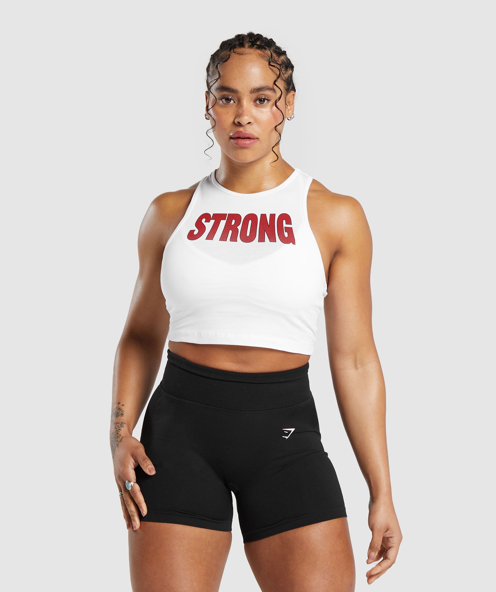 Strong Lifter Crop Tank in White - view 2
