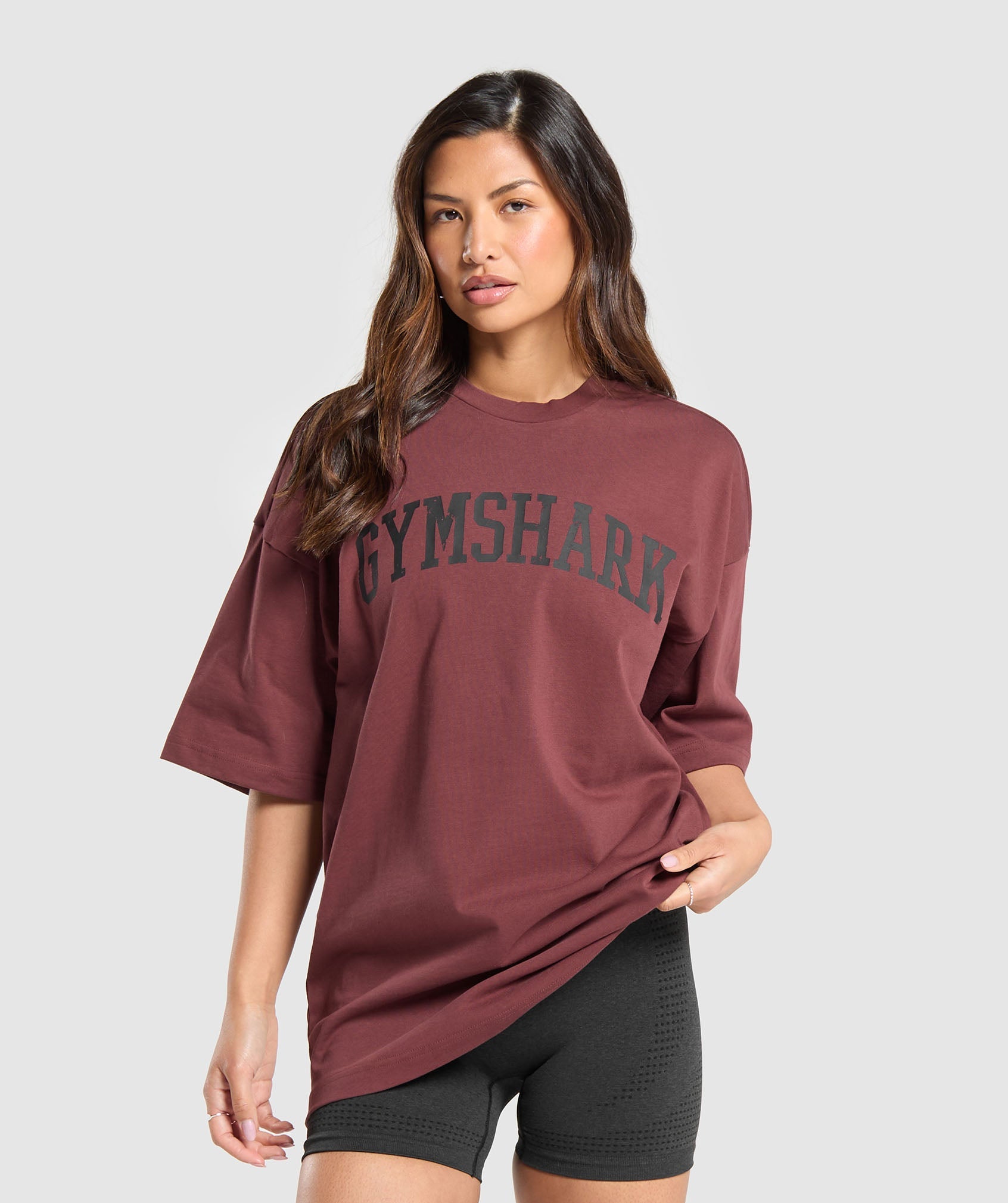 GFX Collegiate Oversized T Shirt in Burgundy Brown - view 1