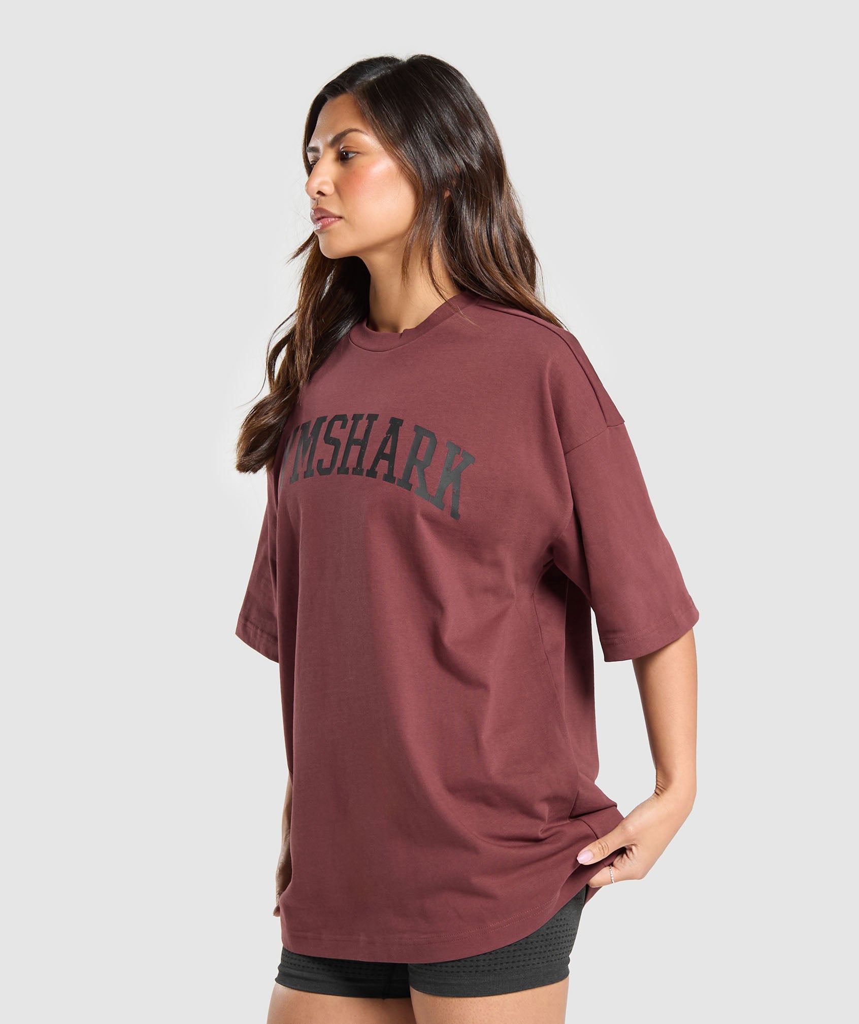 GFX Collegiate Oversized T Shirt in Burgundy Brown - view 3