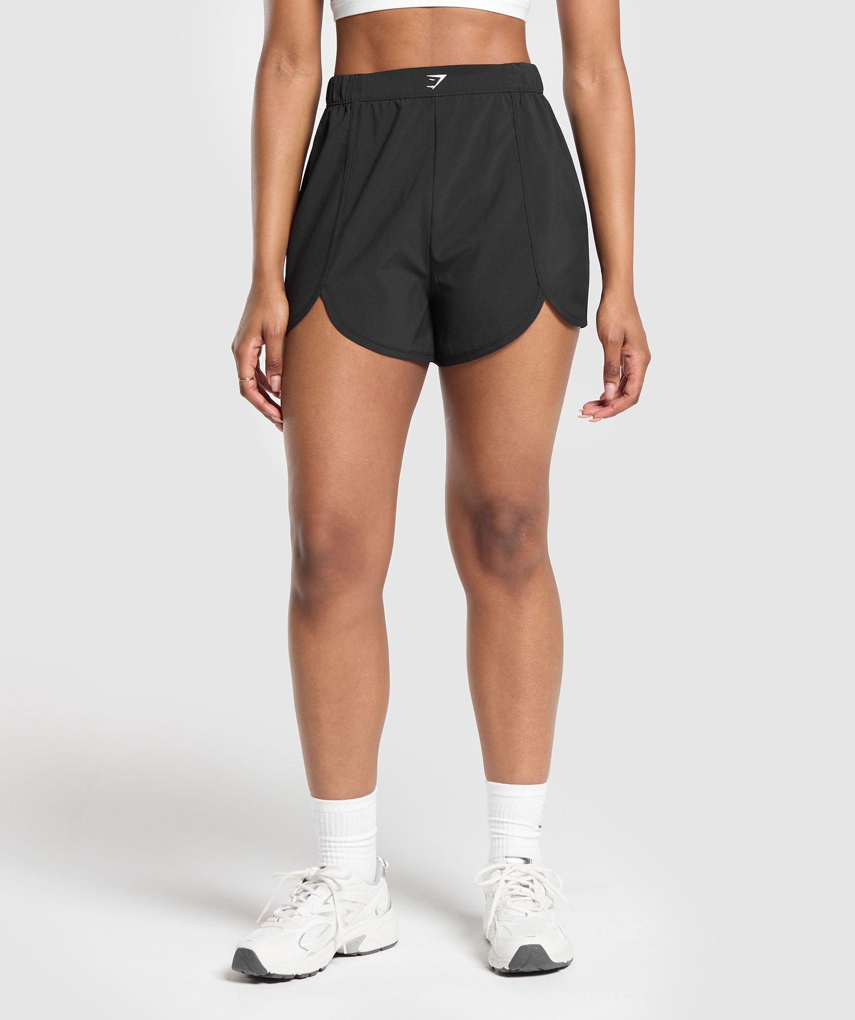 Scallop Hem Shaped Shorts in Black - view 1