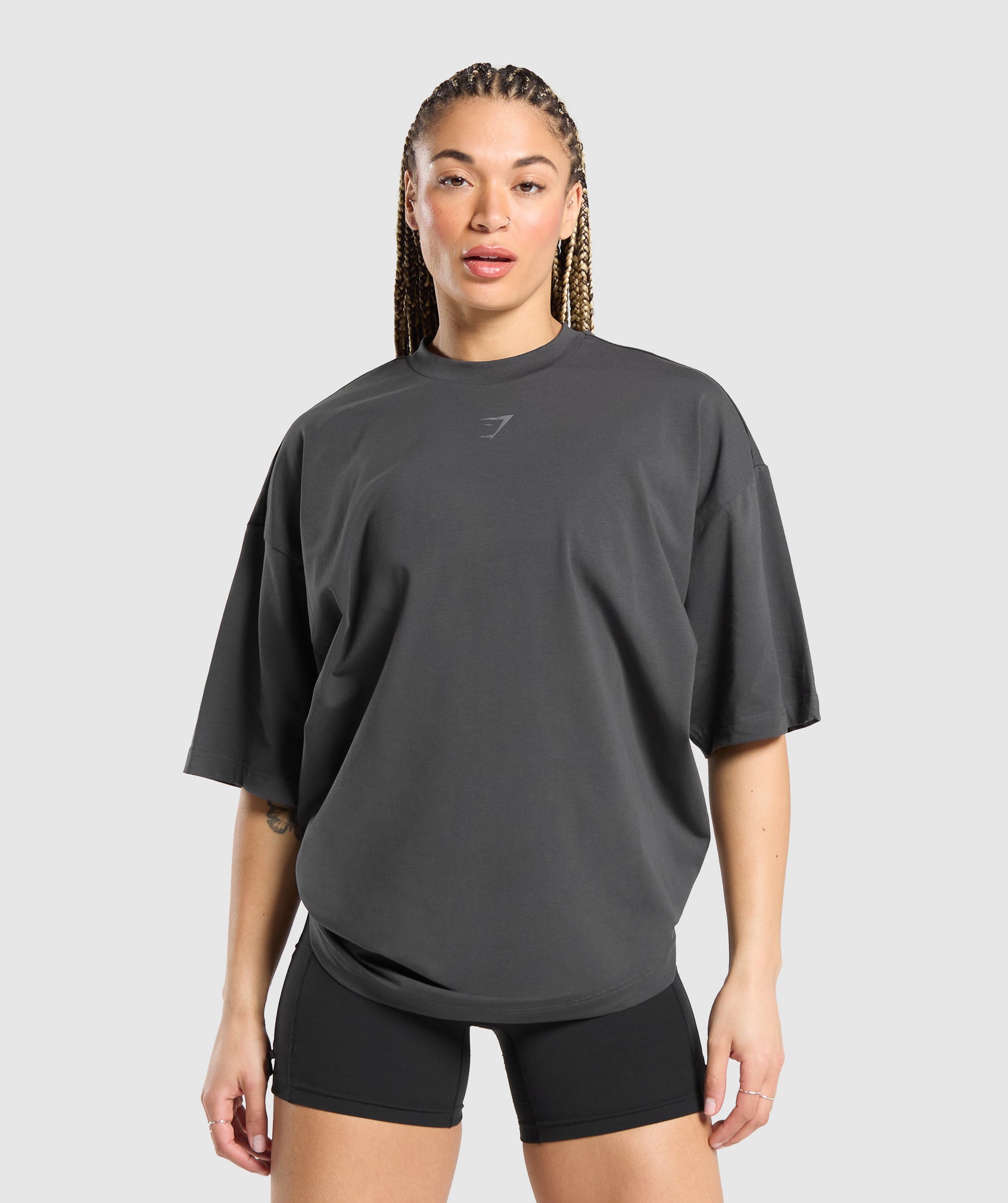 Lifting Graphic Oversized Baggy T- Shirt in Asphalt Grey - view 2