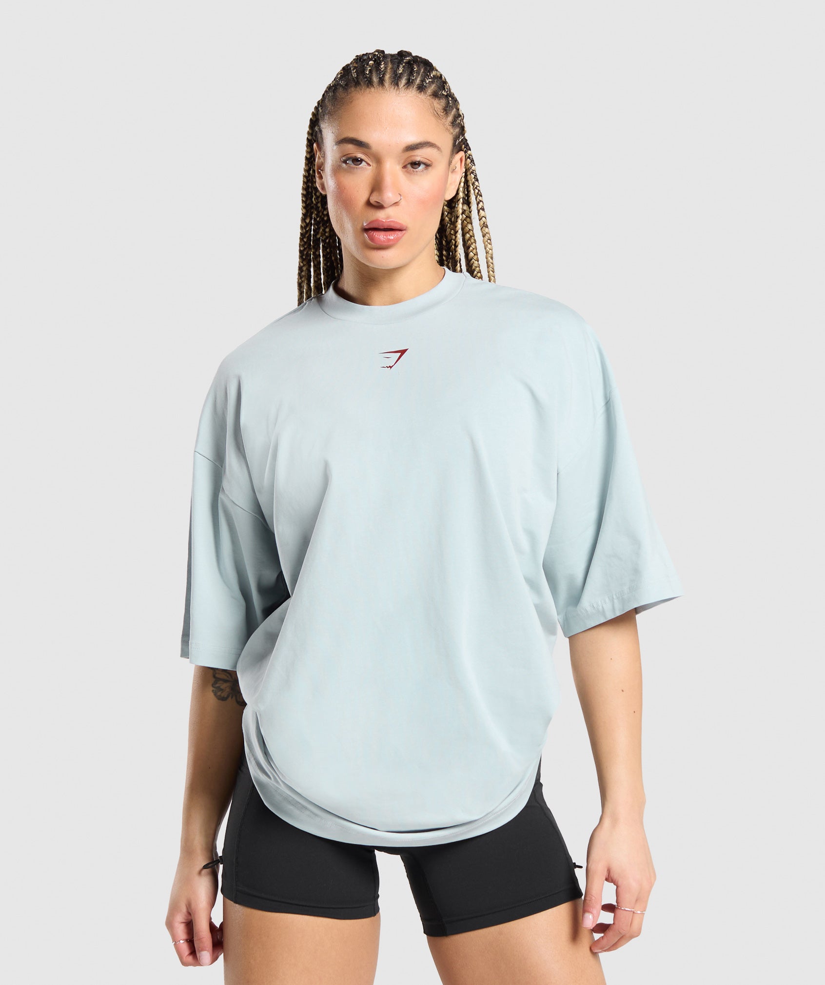 Lifting Graphic Oversized Baggy T- Shirt in Fresh Blue - view 2