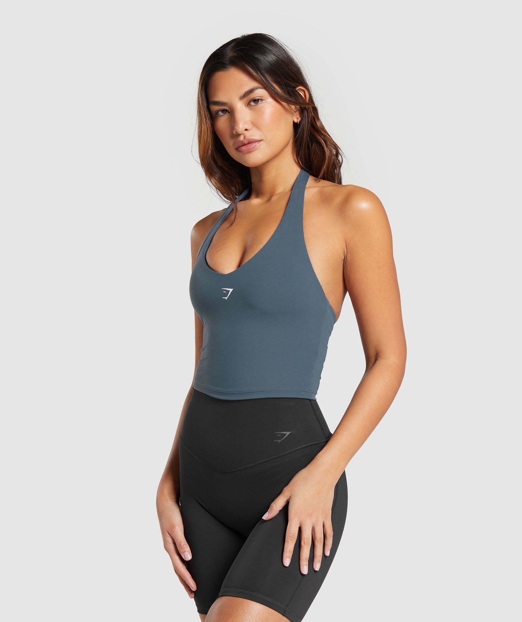 Halter Neck Cami with Shelf in Titanium Blue - view 3