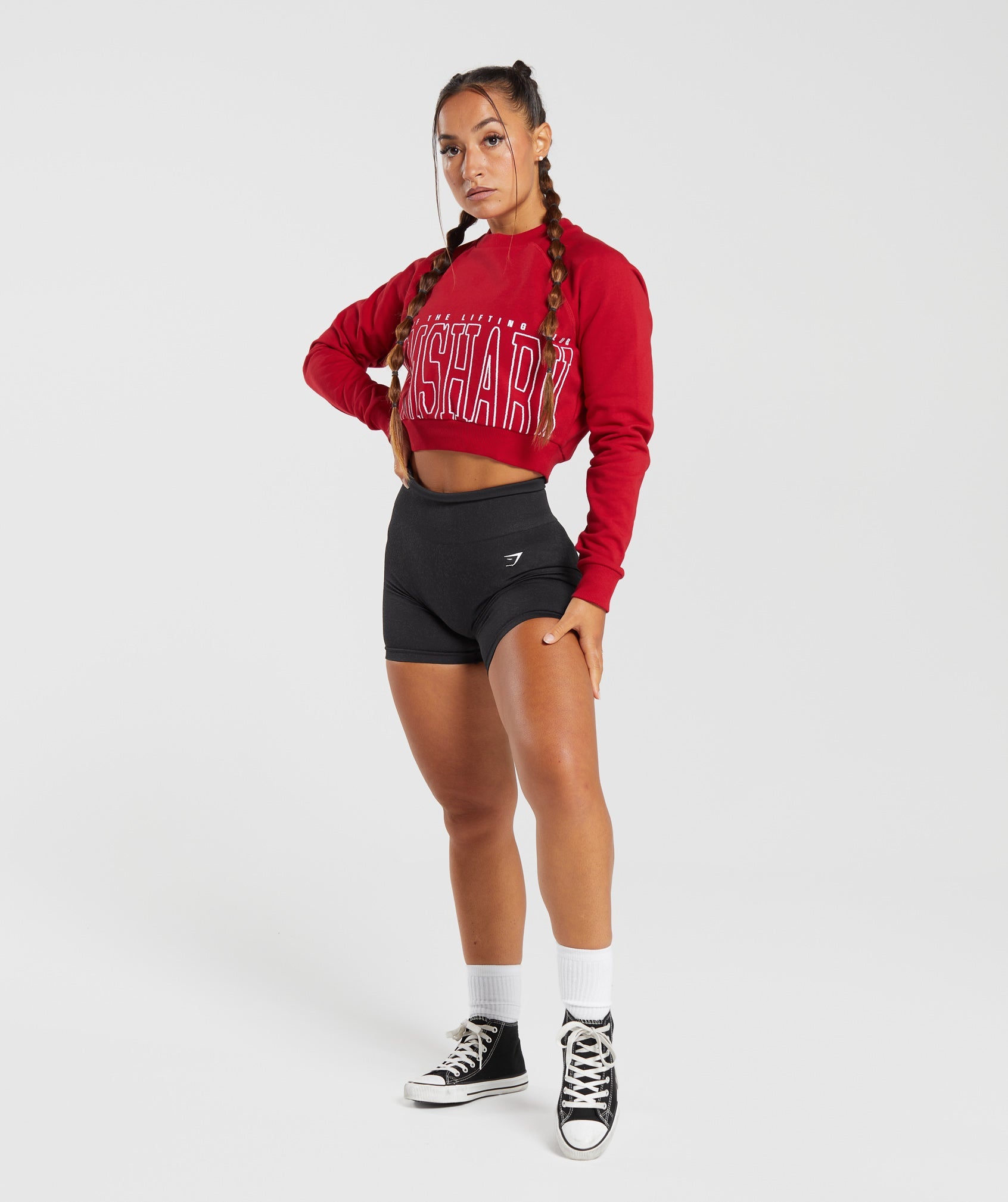 Lifting Graphic Cropped Sweatshirt in Carmine Red - view 4