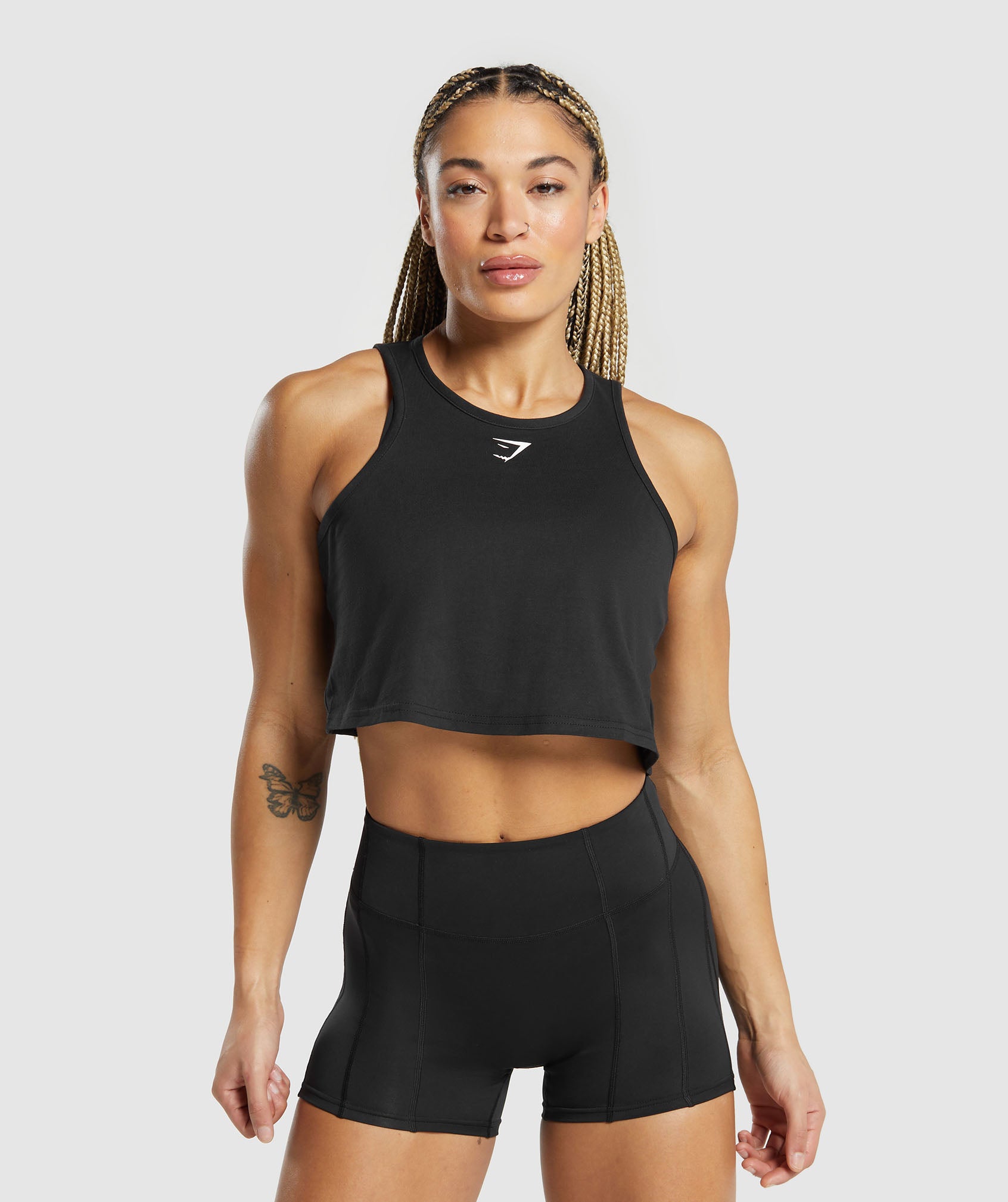 Lifting Essential Cotton Crop Tank in Black - view 1