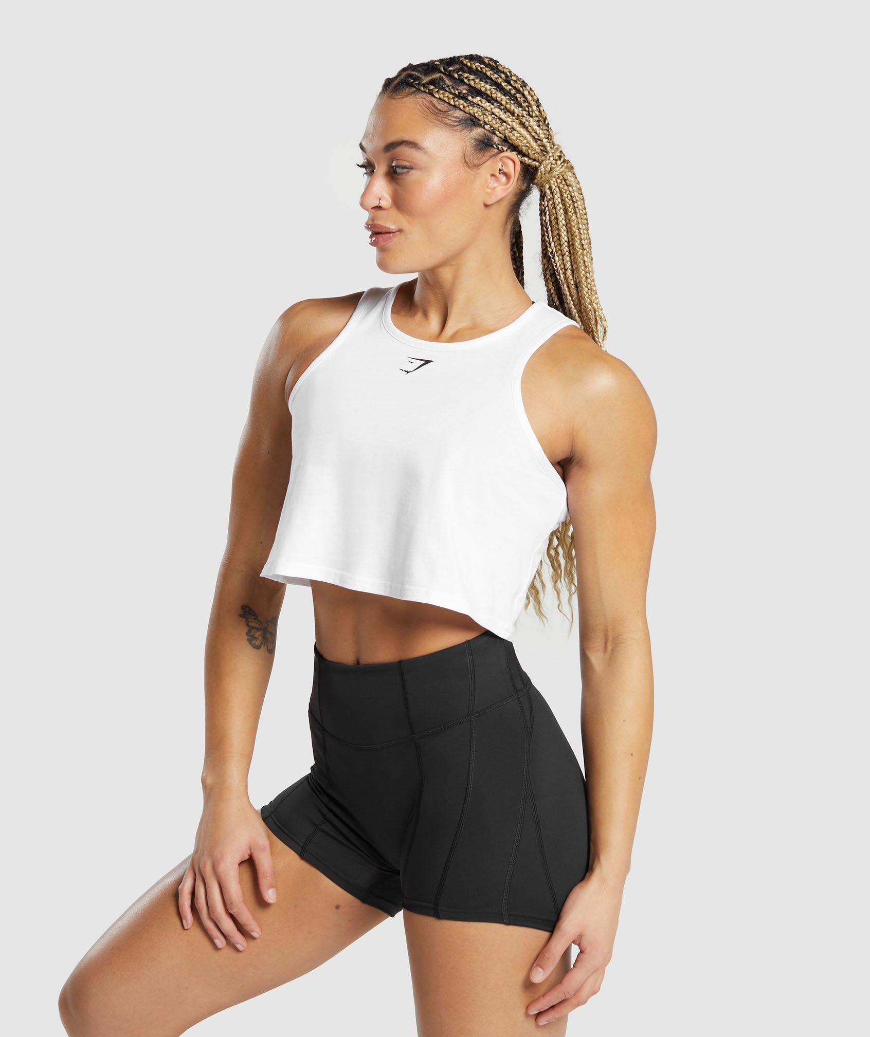 Lifting Essential Cotton Crop Tank in White - view 5