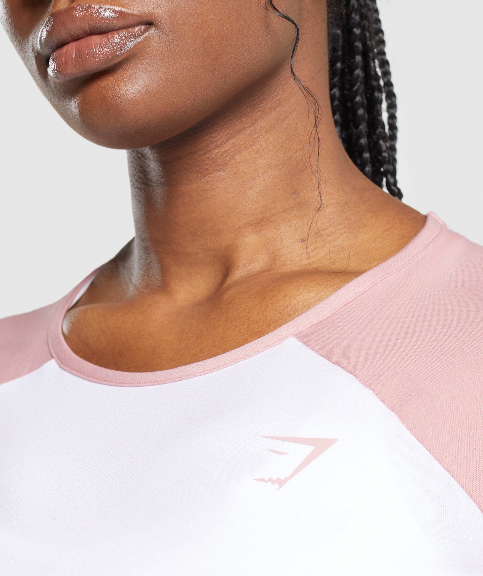 Lifting Essential Long Sleeve Crop Top in White/Light Pink - view 5