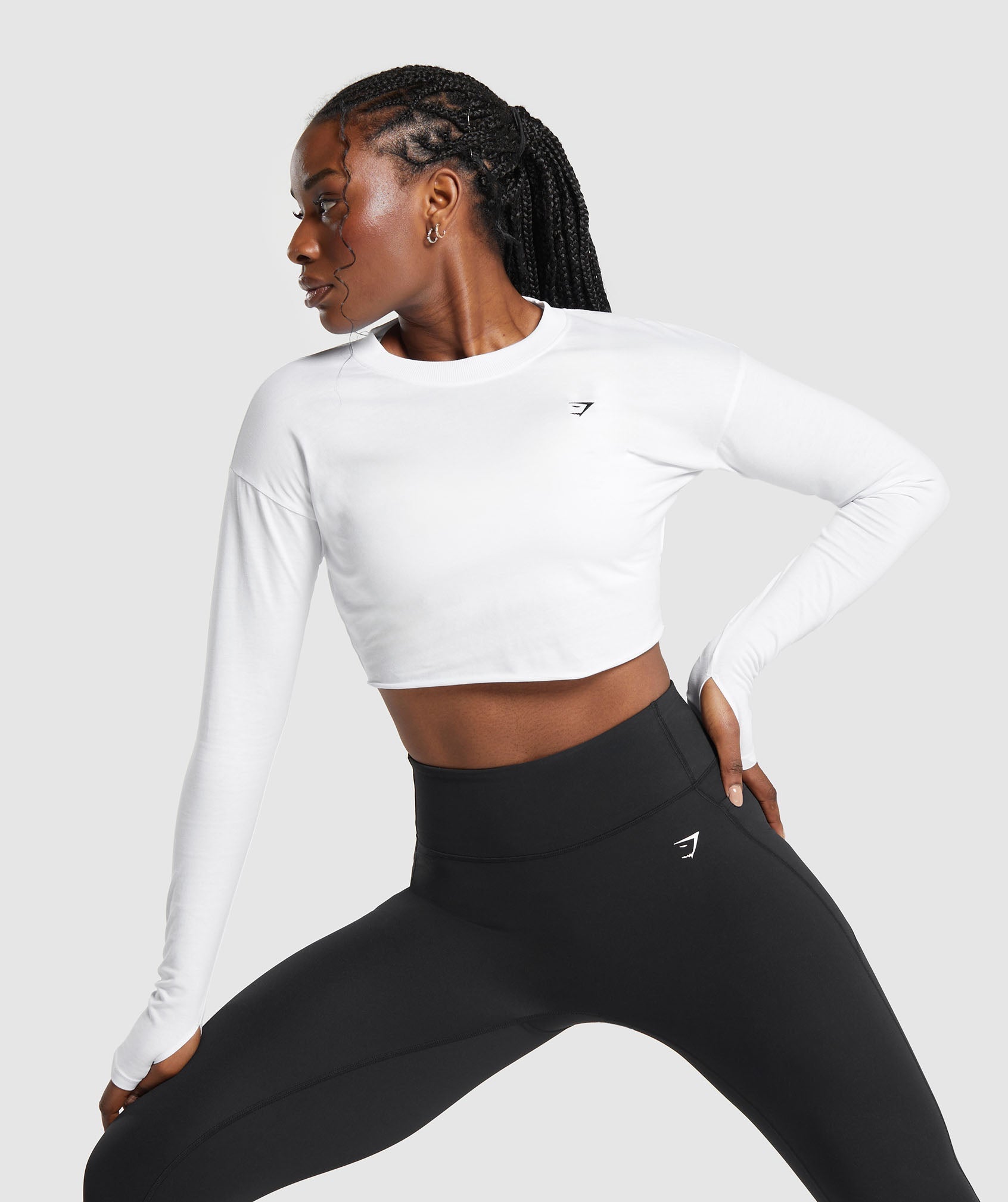 Lifting Long Sleeve Crop Top in White - view 4
