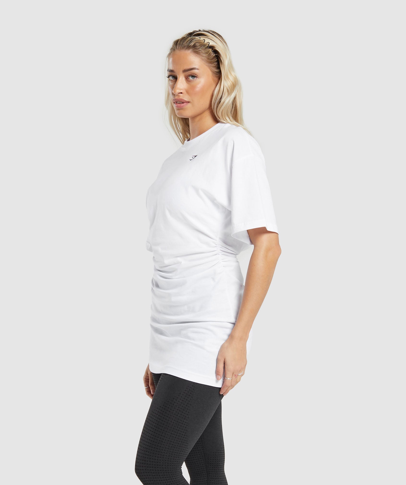 Lifting Longline T-Shirt Dress in White - view 3