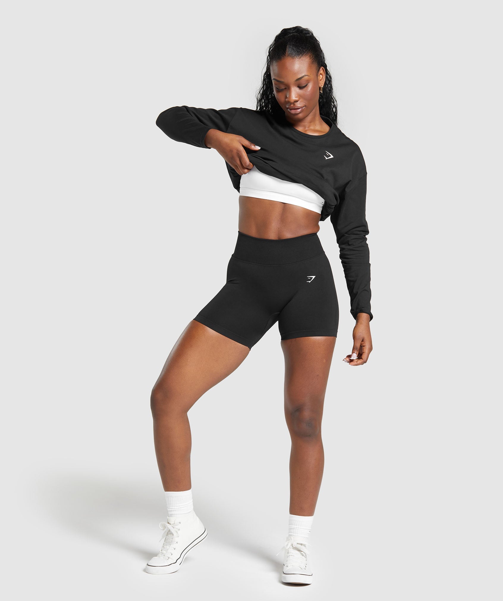 Training Oversized Cotton Long Sleeve Top in Black - view 4
